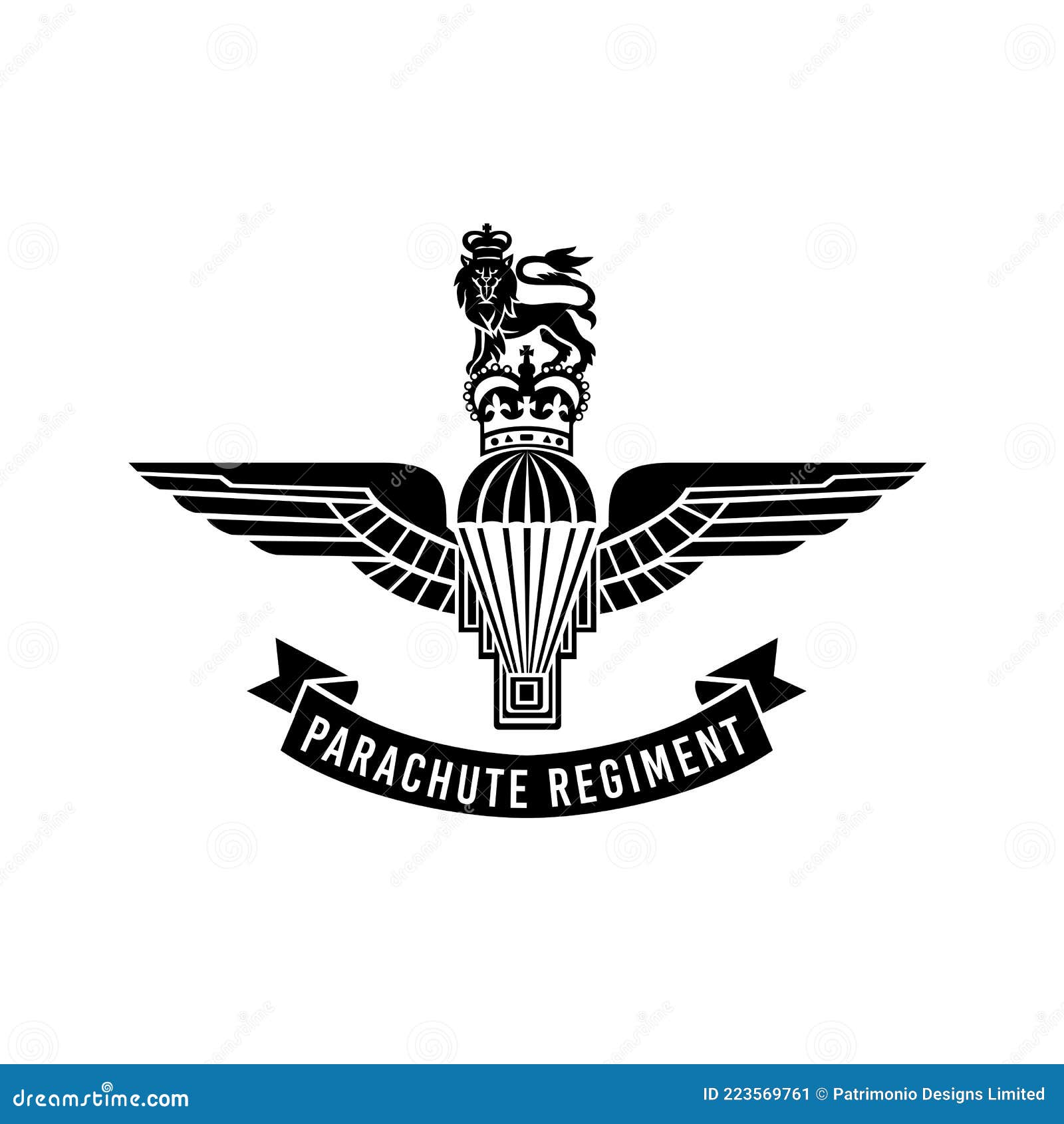 parachute regiment insignia with parachute with wings royal crown and lion worn by paratroopers in the british armed forces