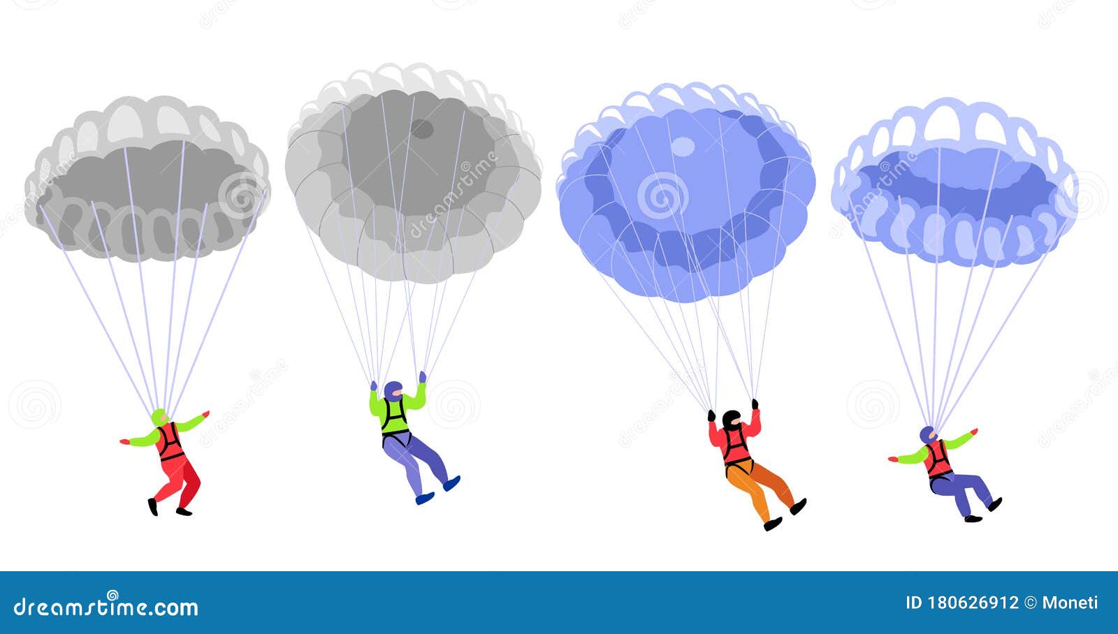 Parachute Skydivers Parachute Jumping Characters On White