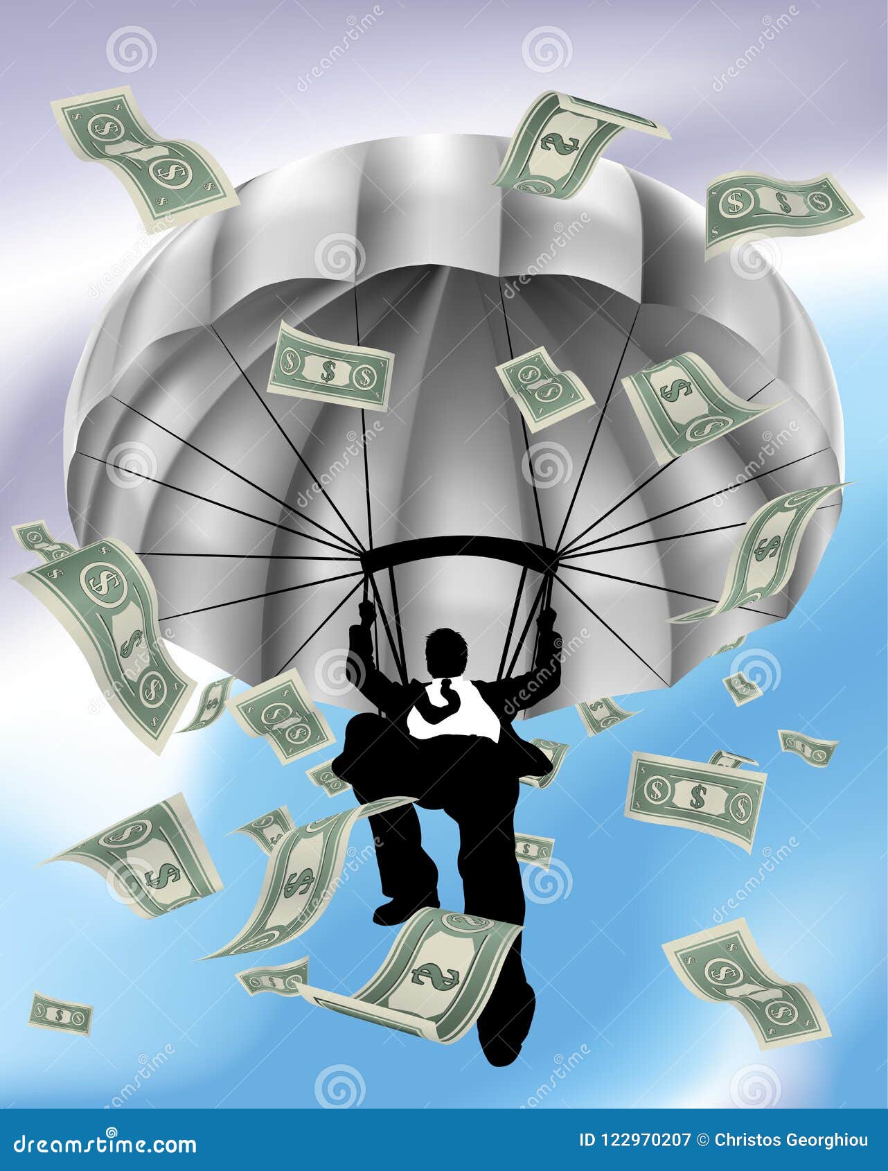 parachuting cash silhouette business man