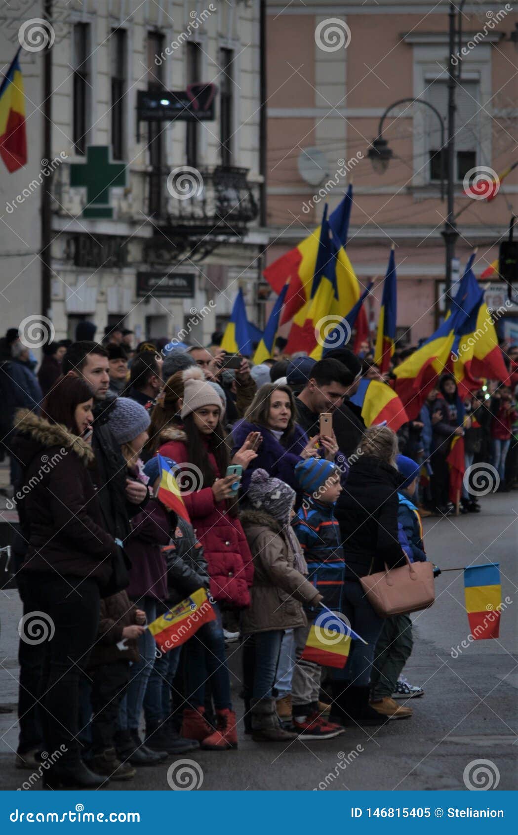 Parade in Romania a National Holiday, People with Flags Editorial