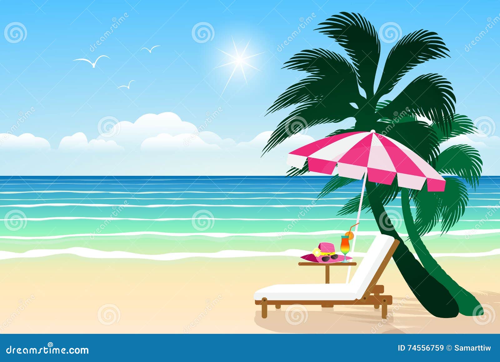 Paradise beach stock vector. Illustration of nature, sunlight - 74556759