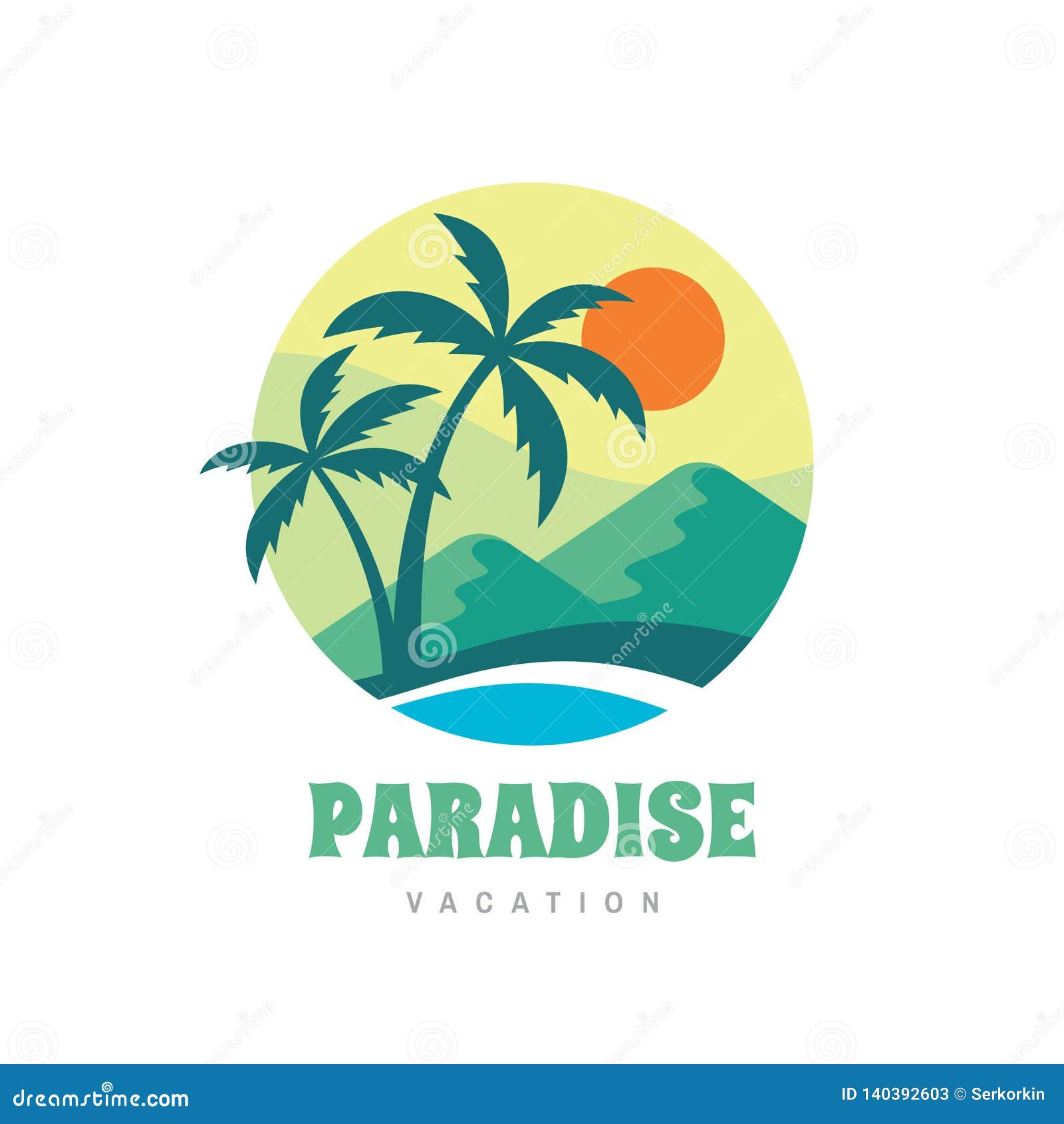 Paradise-Ferien - Konzeptgeschäftslogo-Vektorillustration in Der ...