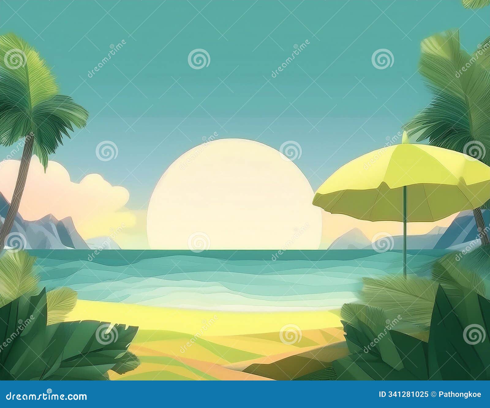 paradise of palm fringed sands and water summer. beach background.