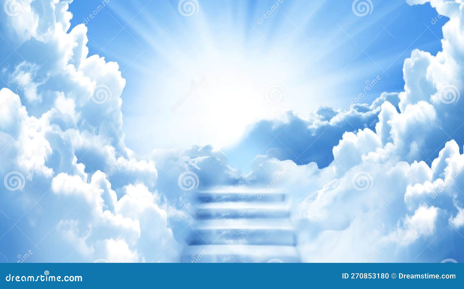 stairway to heaven.stairs in sky. concept with sun and clouds. religion background with copy space