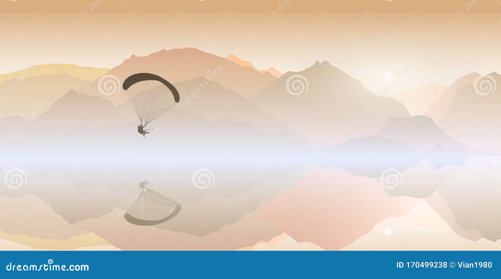 paraglider above the mountain lake