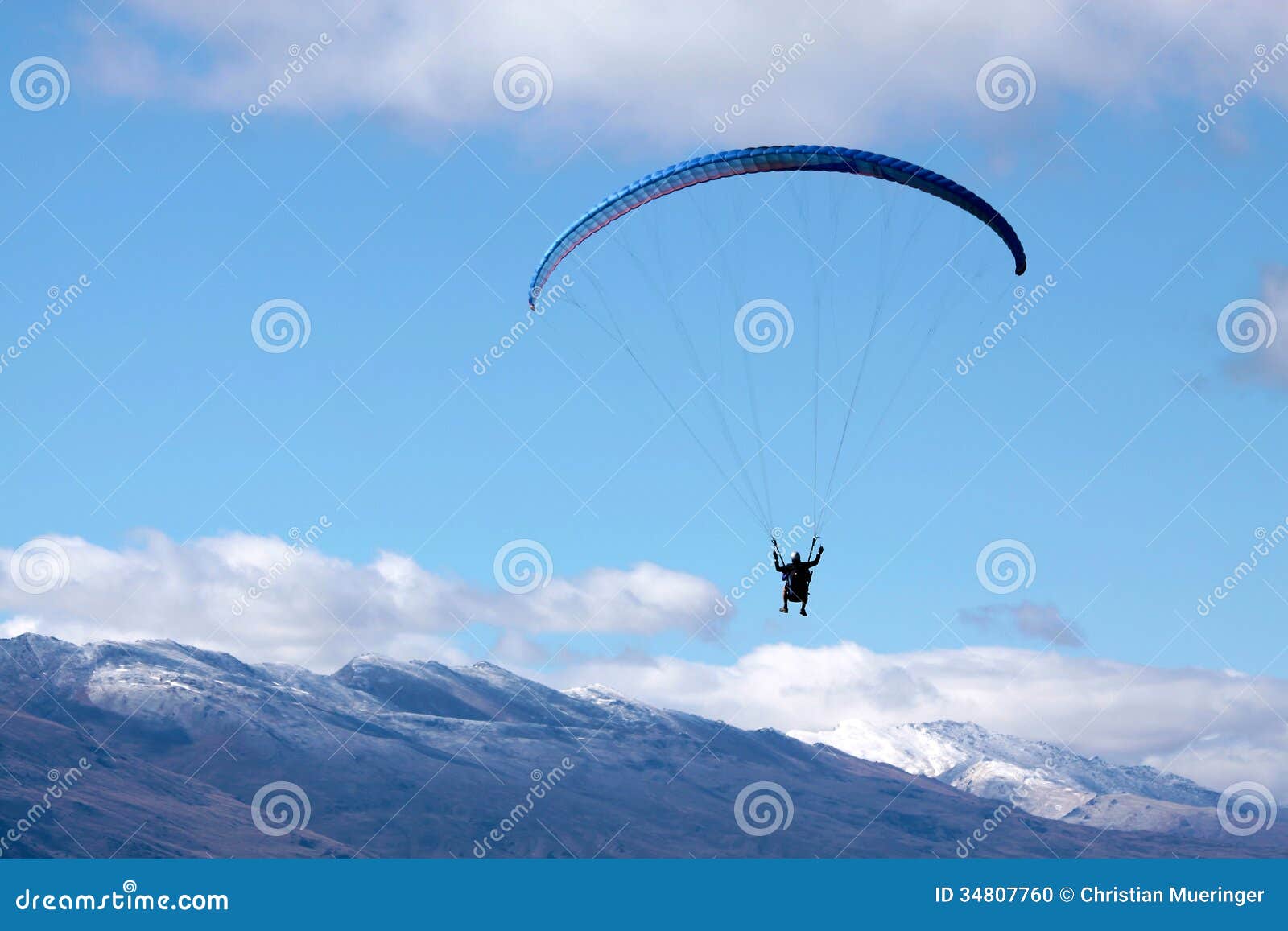 Paraglider in the mountains at Bobs Peak, Queentown, Otago, South island, New Zealand