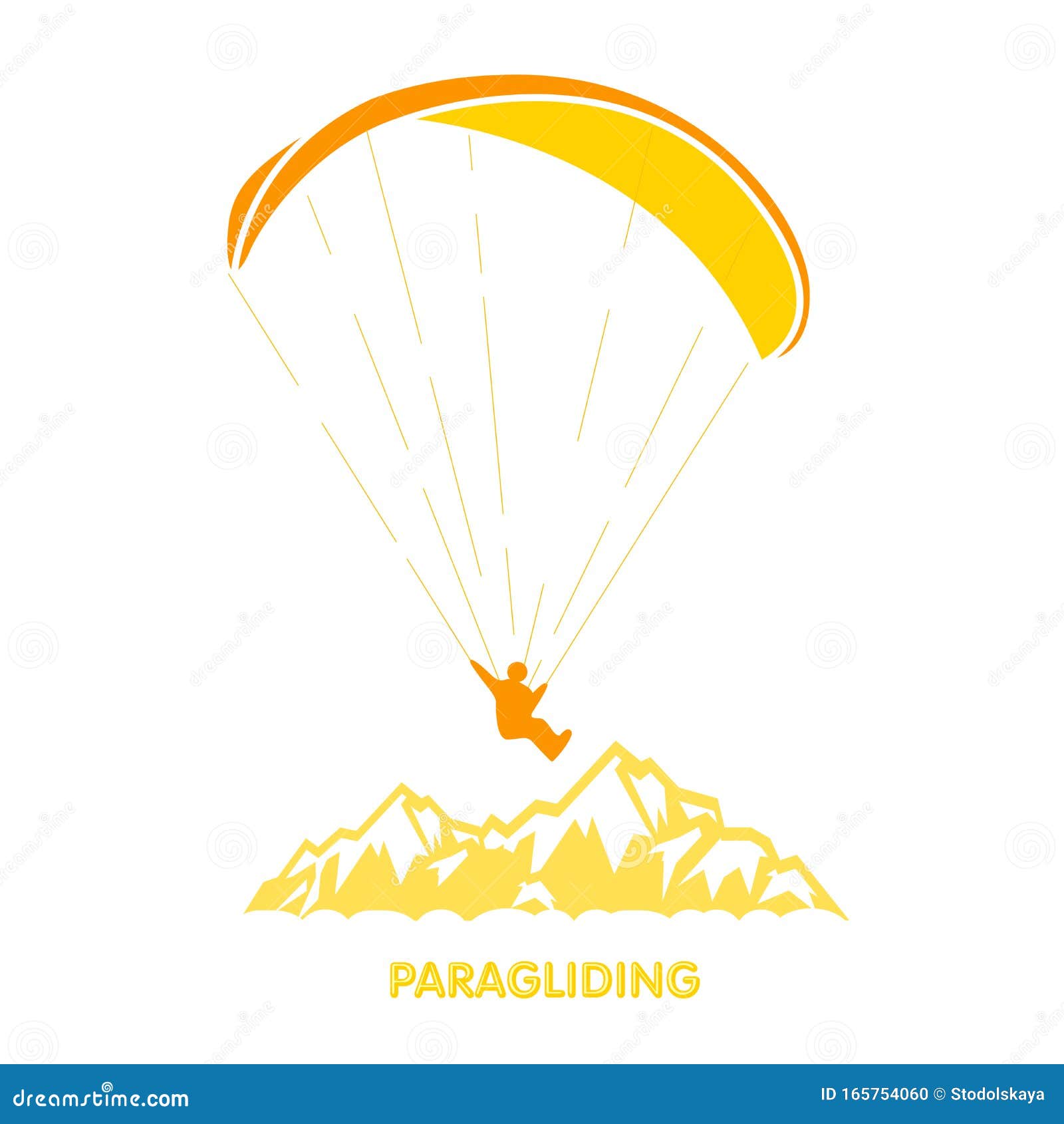 paragliding logo with skydiver flying over mountains, parachutist