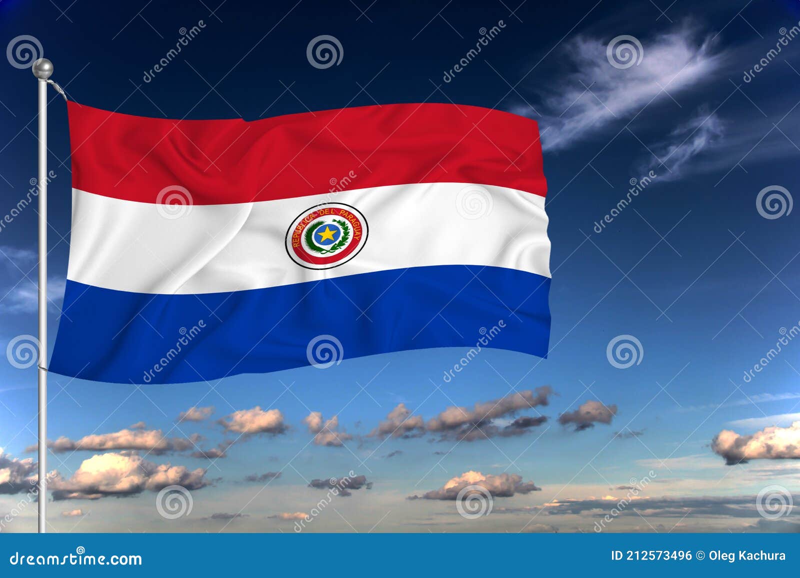 paraguai national flag waving in the wind against deep blue sky.  international relations concept