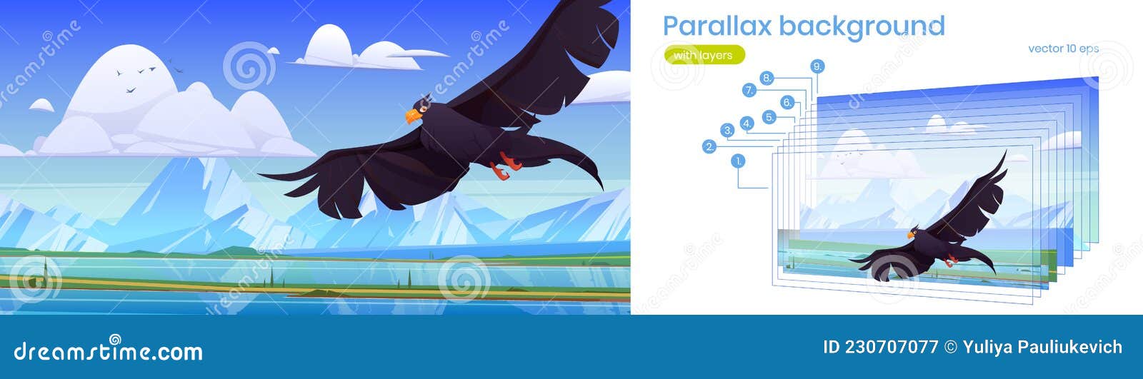 parallax background black eagle, falcon or hawk