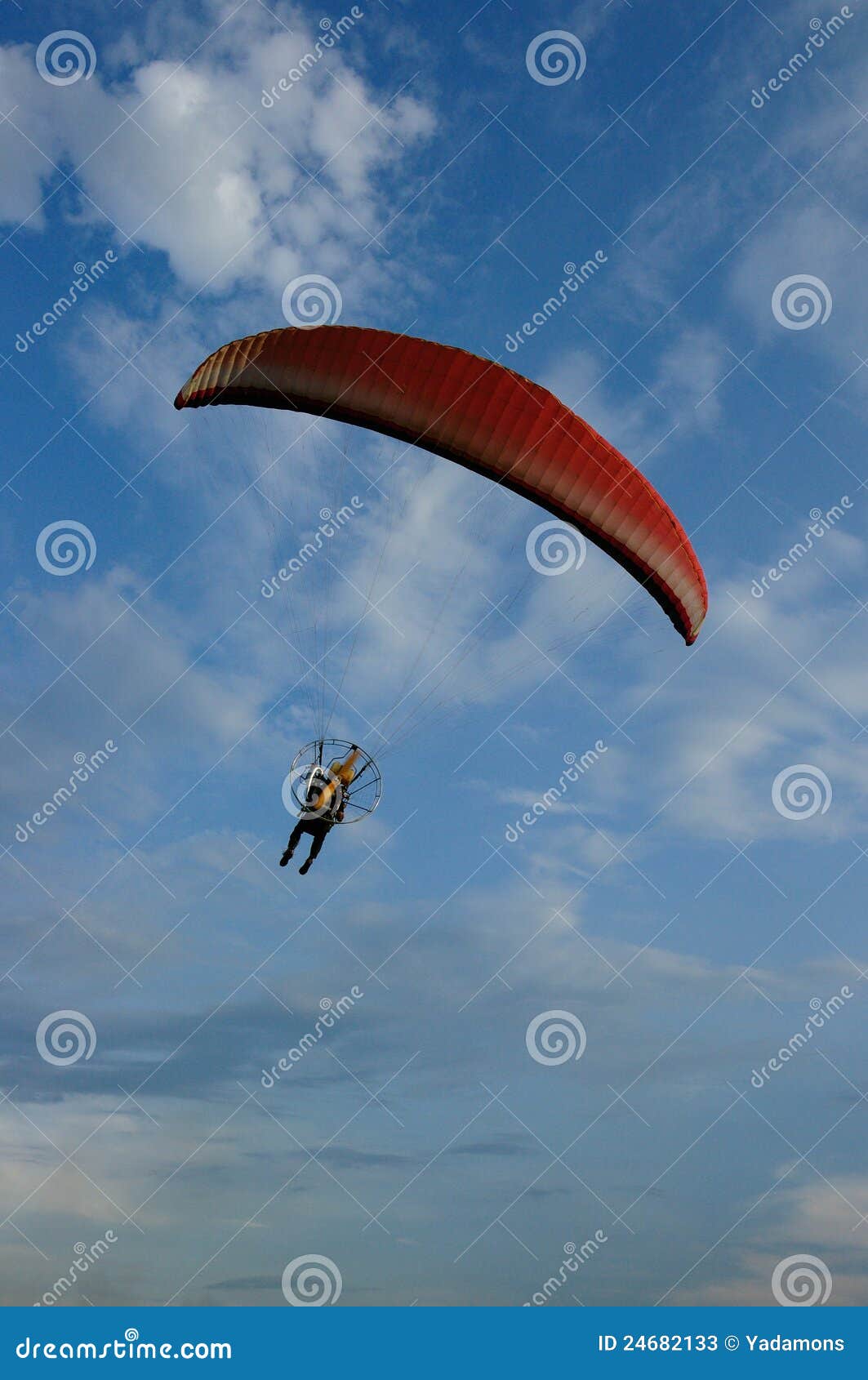 Paramotor Extreme Sports Flying on Blue Sky Stock Image Image of