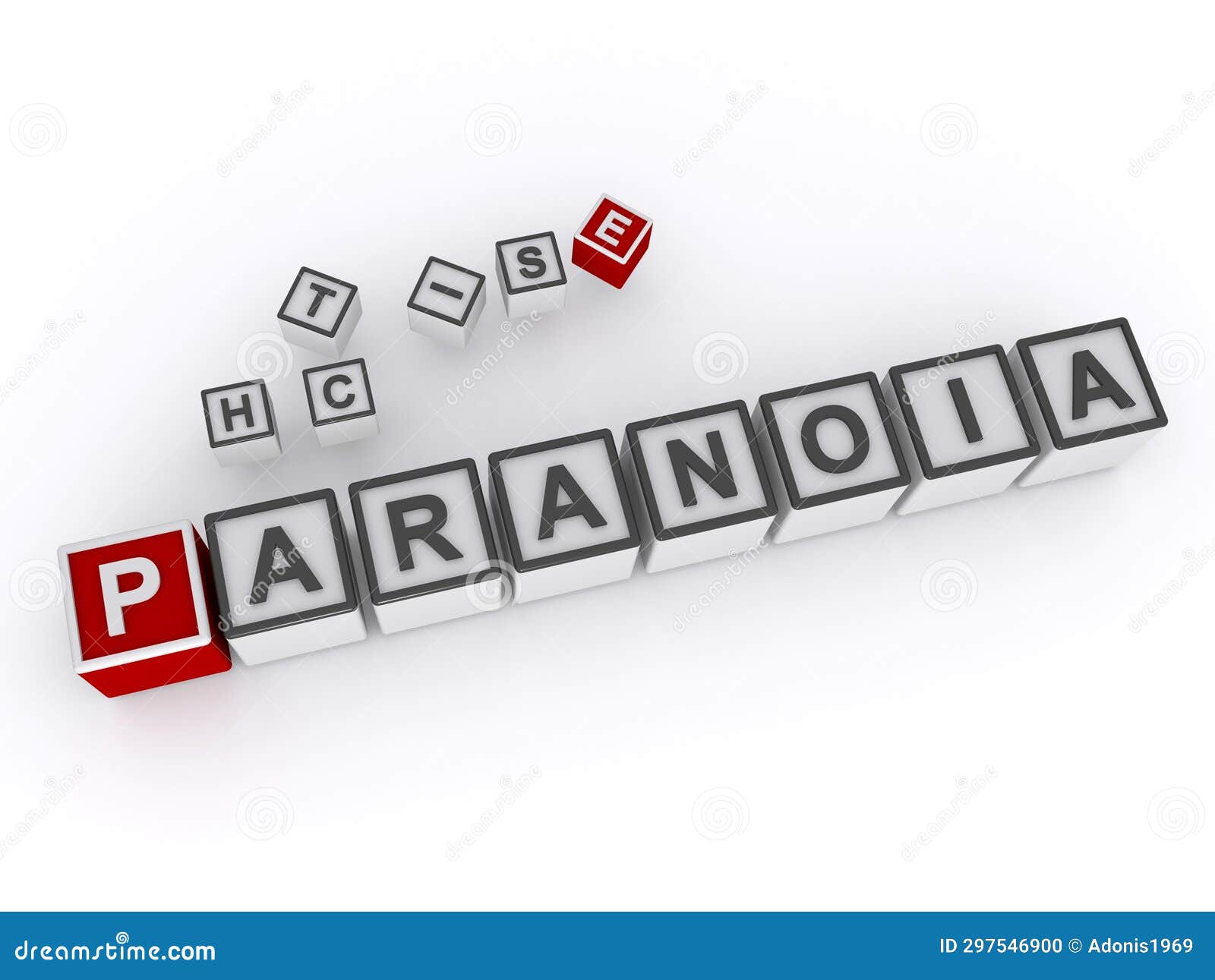 paranoia word block on white