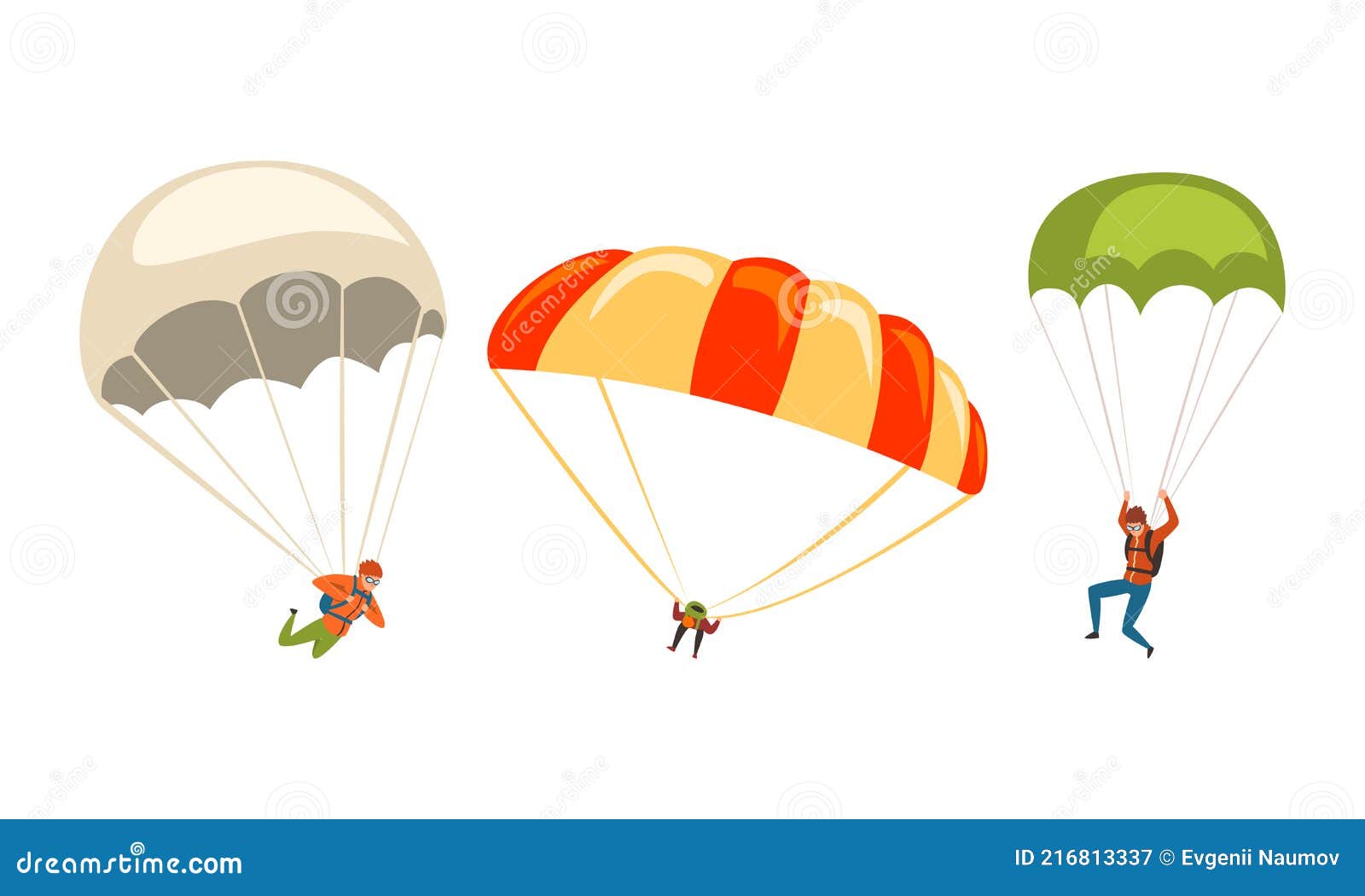 Pessoas Paraquedismo Com Paraquedas Conjunto De Ilustrações
