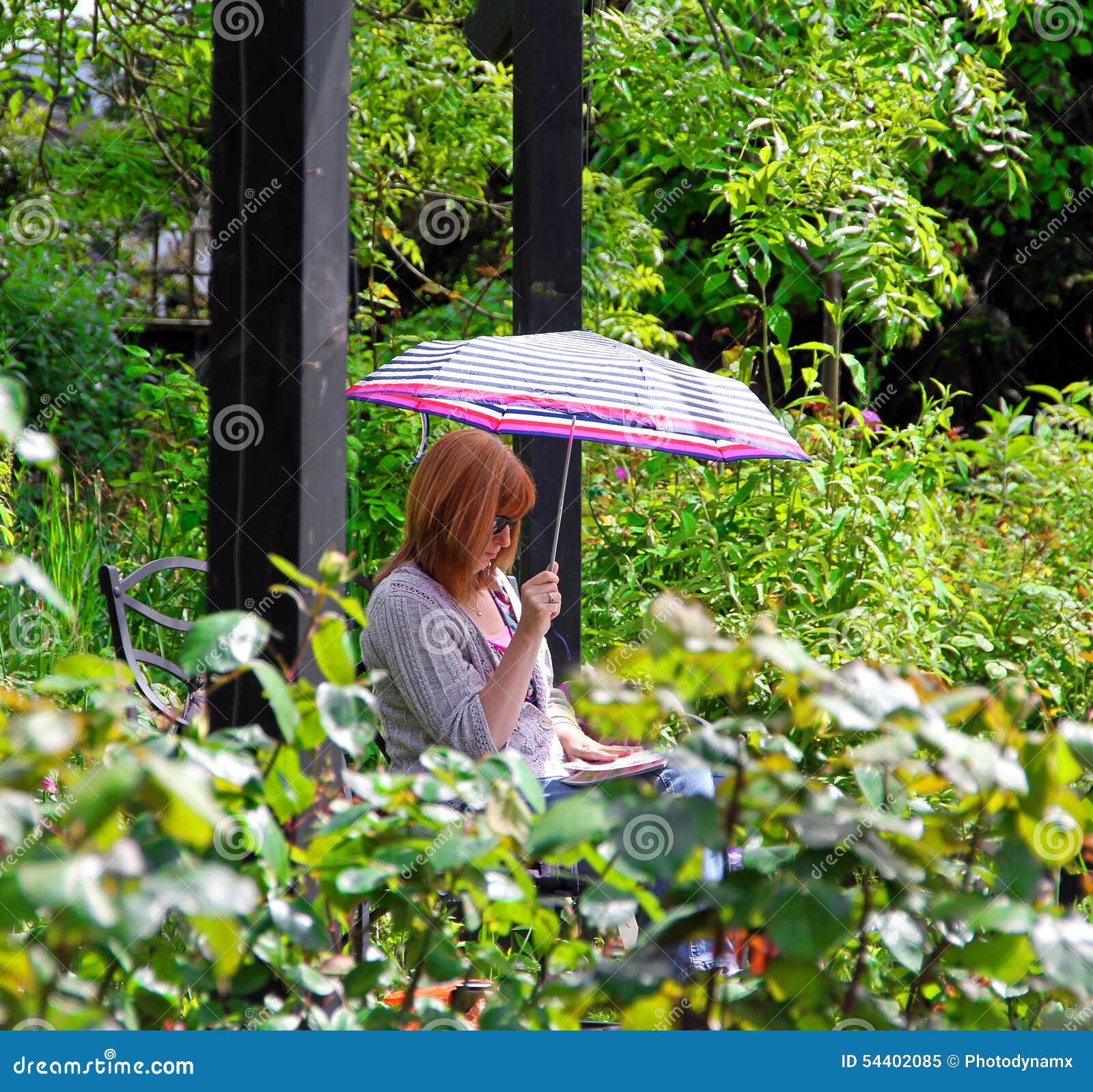 Parasol Garden Woman Stock Image Image Of Garden Reading 54402085