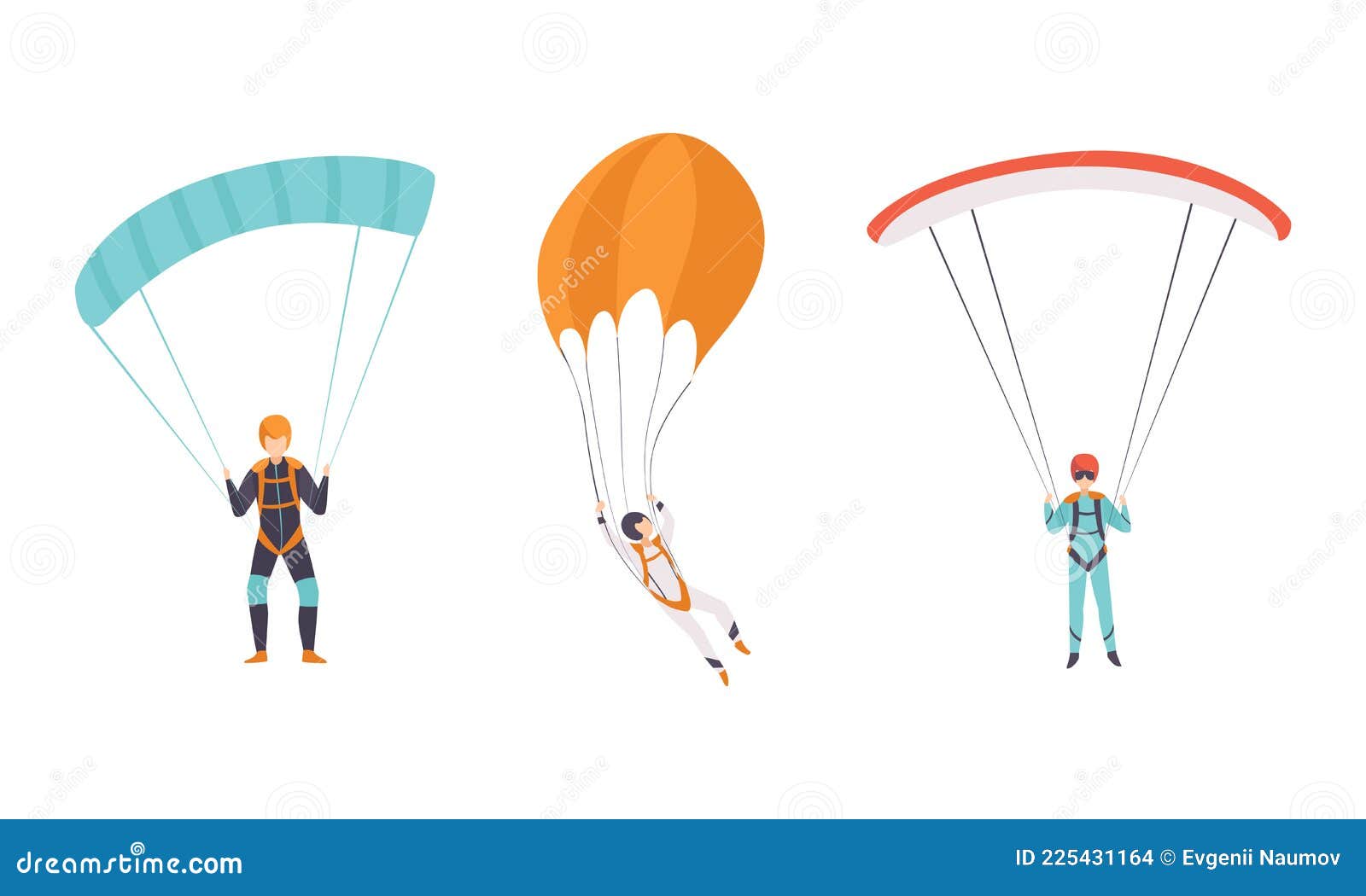 Paratroopers Jumping With Parachutes Extreme Parachuting Sport