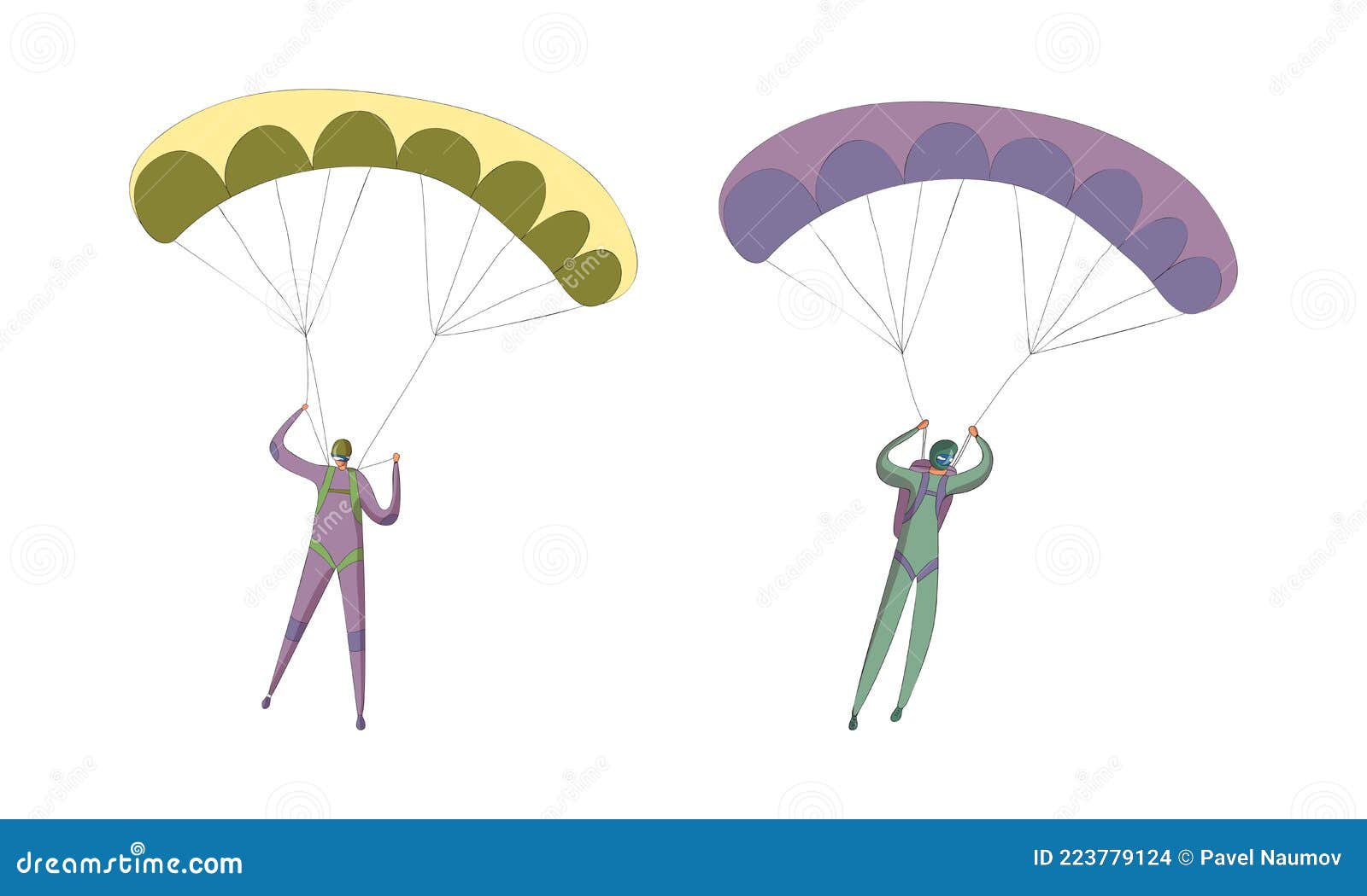 Paratroopers Or Parachutist Free Falling And Descenting With Parachutes