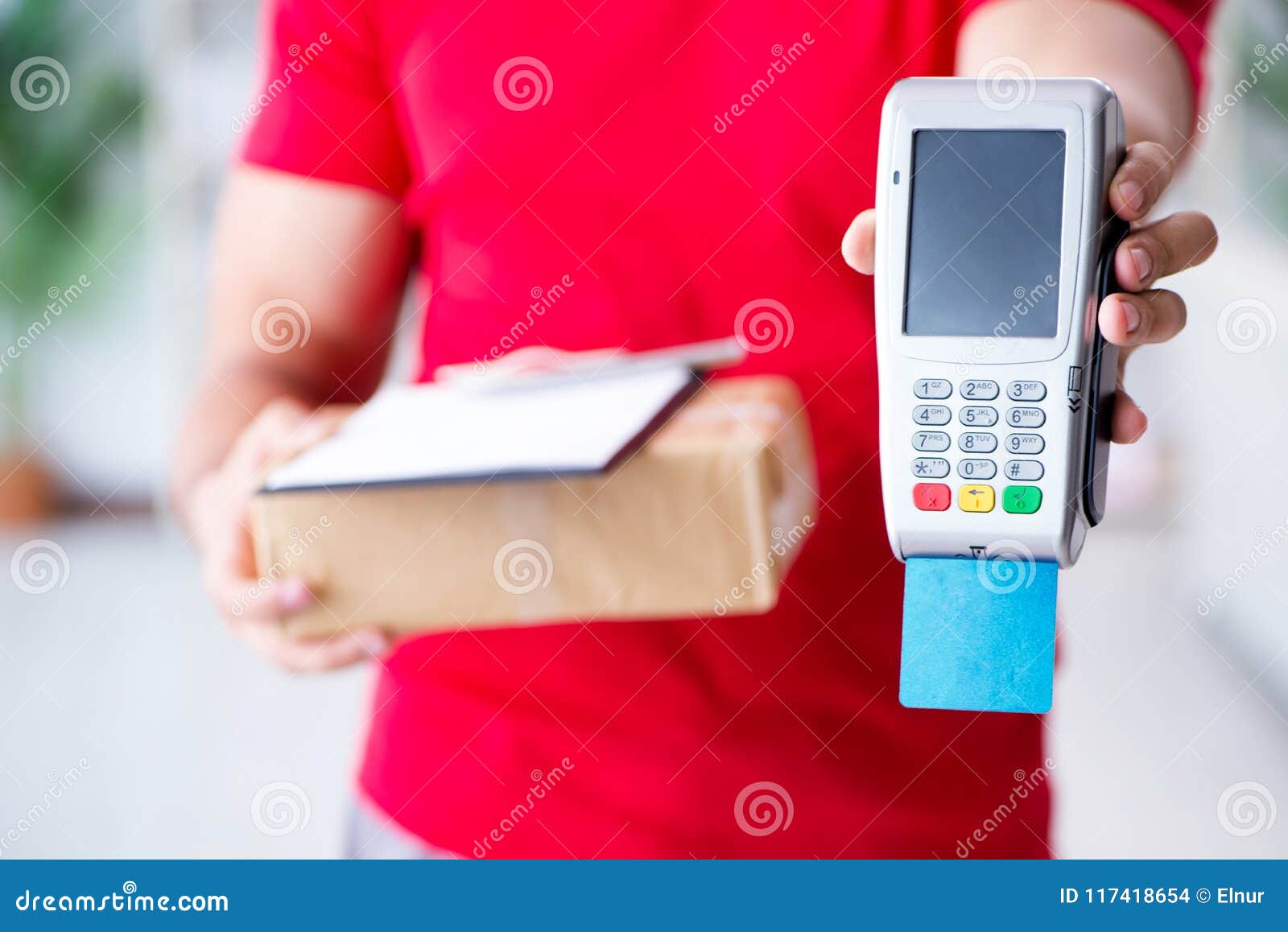 The Parcel Delivery Being Paid With Pos And Credit Card ...