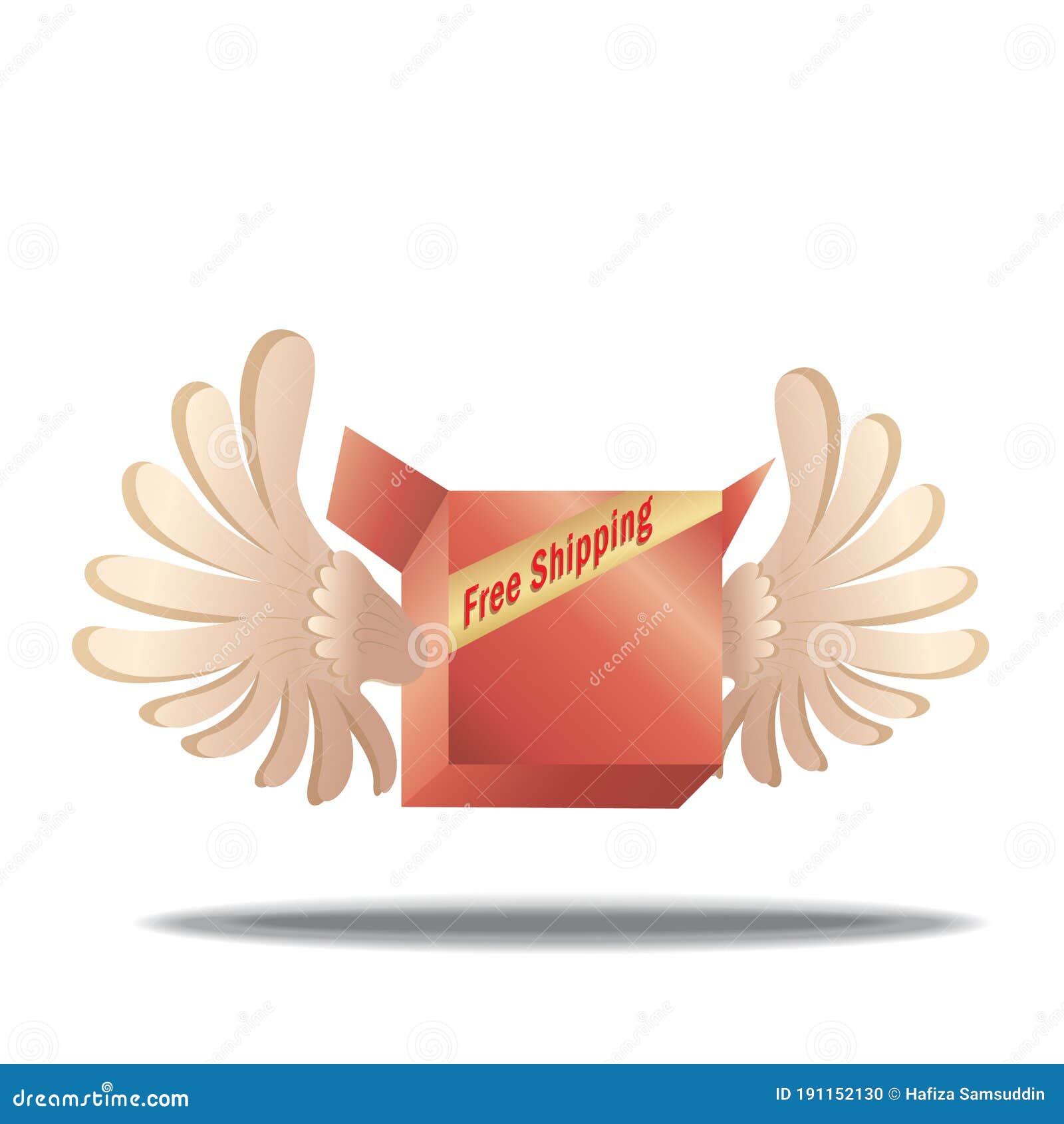 Parcel with Wings and Free Shipping Label. Vector Illustration