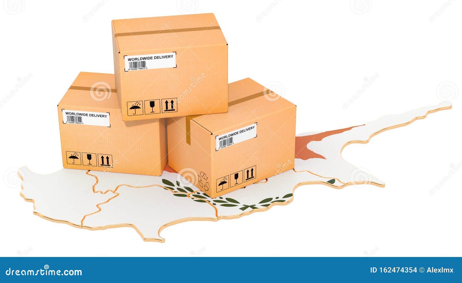 Parcels on the Cyprus Map. Shipping in Cyprus Concept Stock