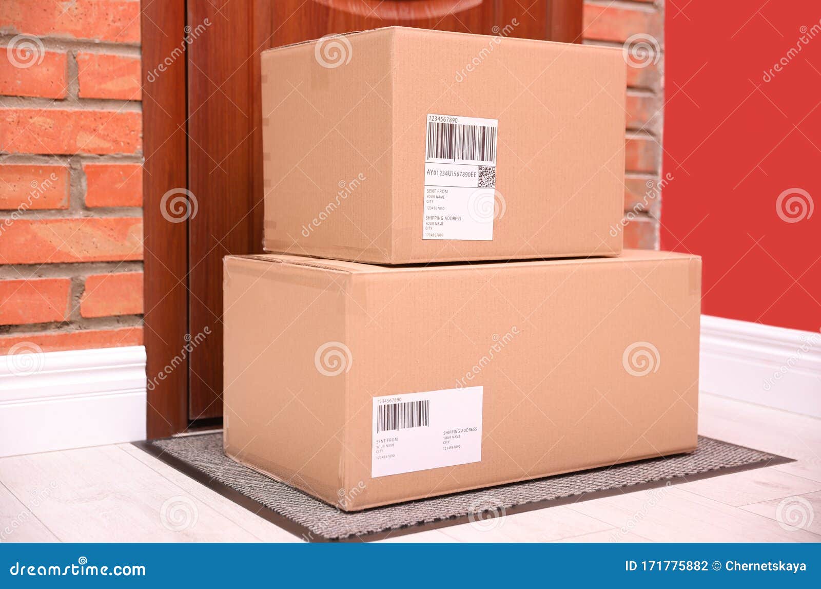 Parcels on Rug. Delivery Service Stock Photo Image of carton, order