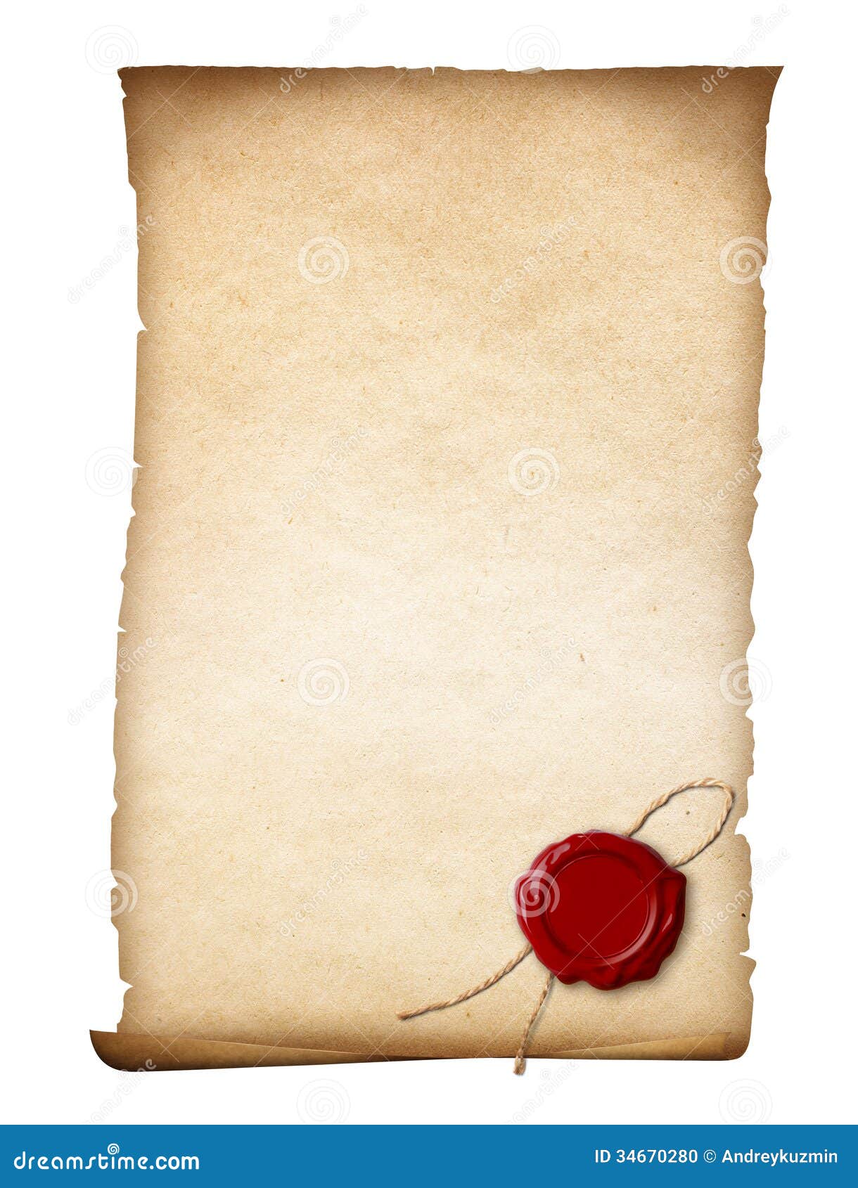 Parchment or Old Paper with Wax Seal Stock Photo Image of manuscript, isolated 34670280