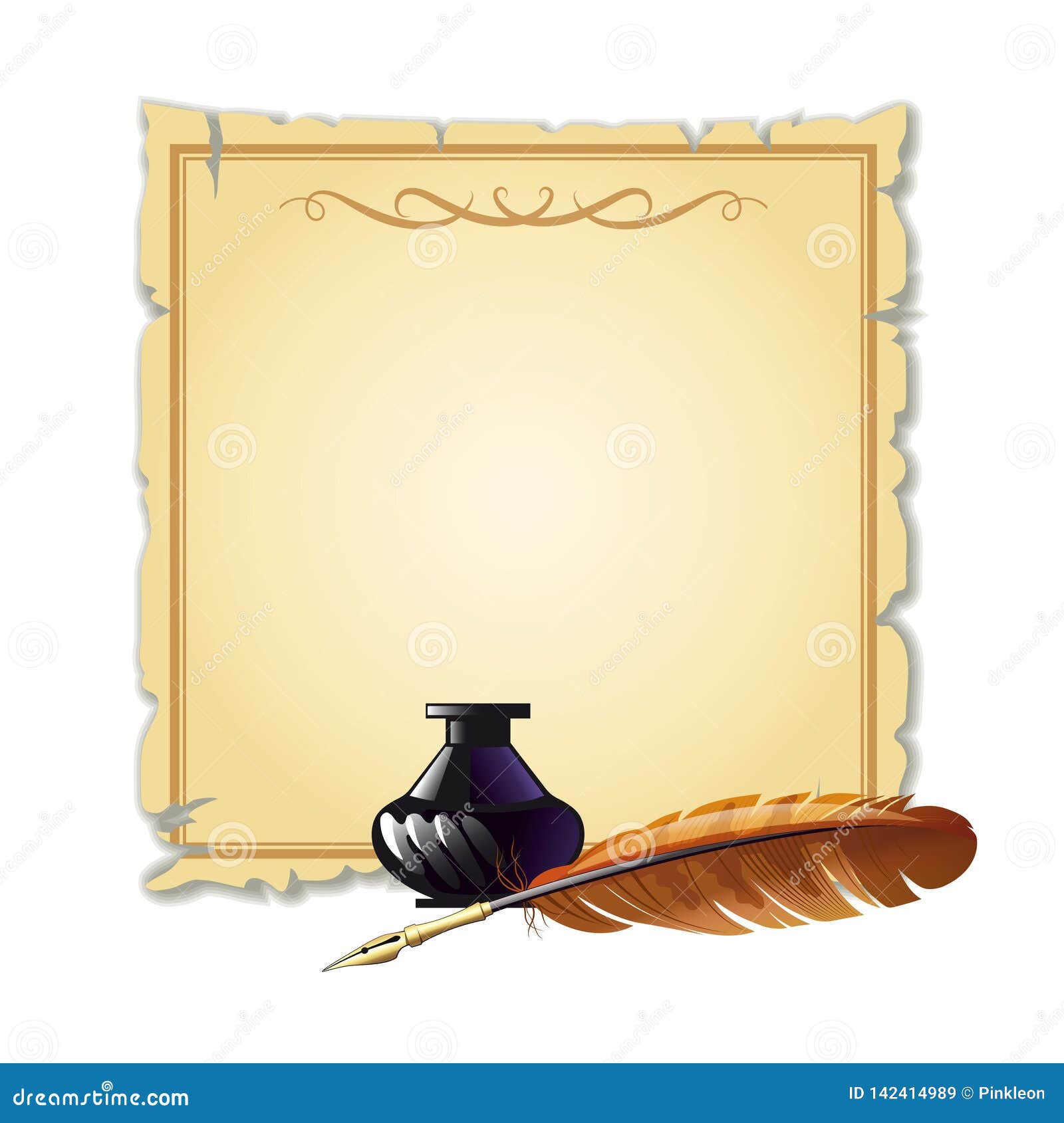 Parchment with Pen and Ink Pen for Writing Stock Illustration -  Illustration of glass, colorful: 142414989