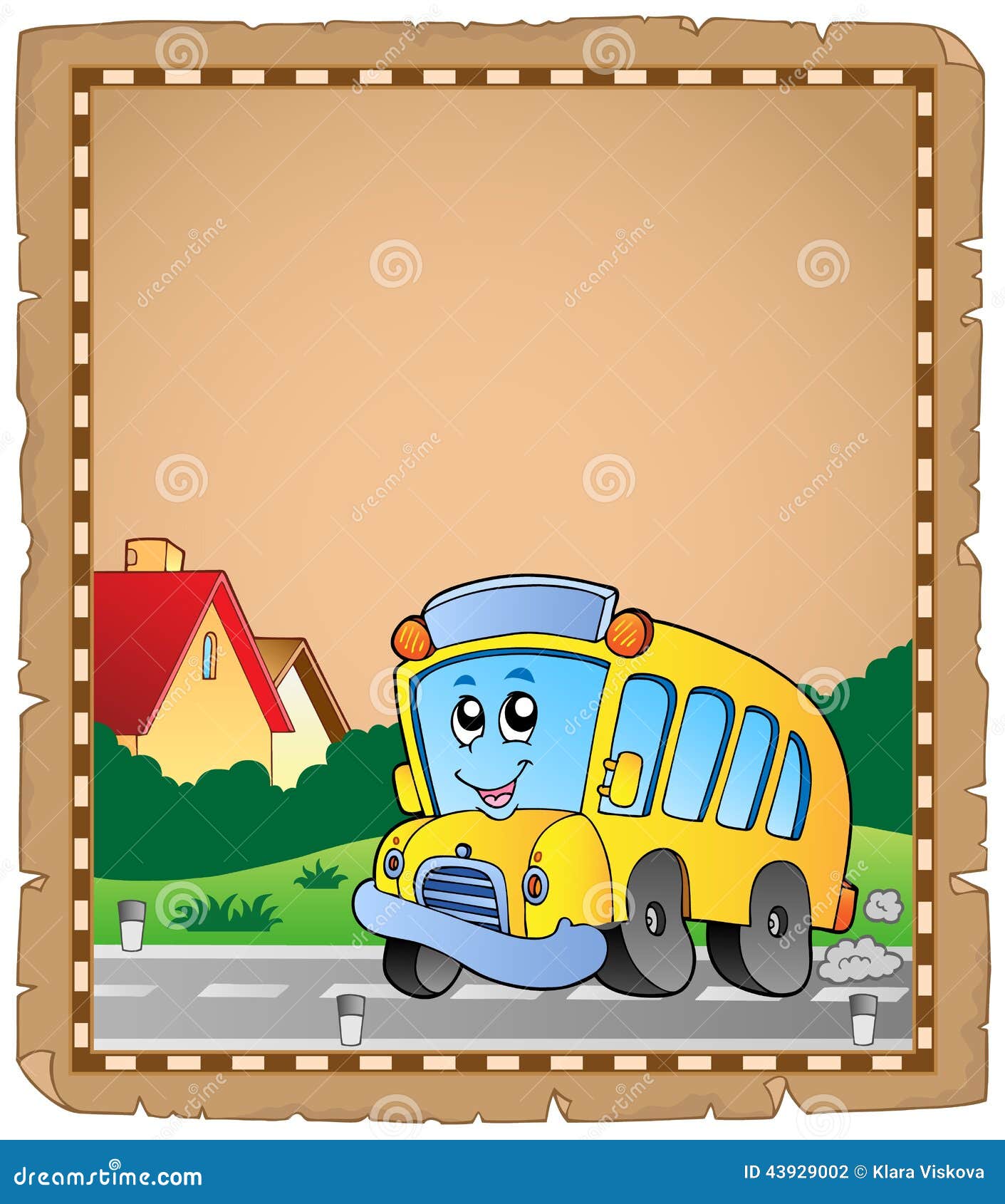 Parchment with School Bus 2 Stock Vector Illustration of parchment
