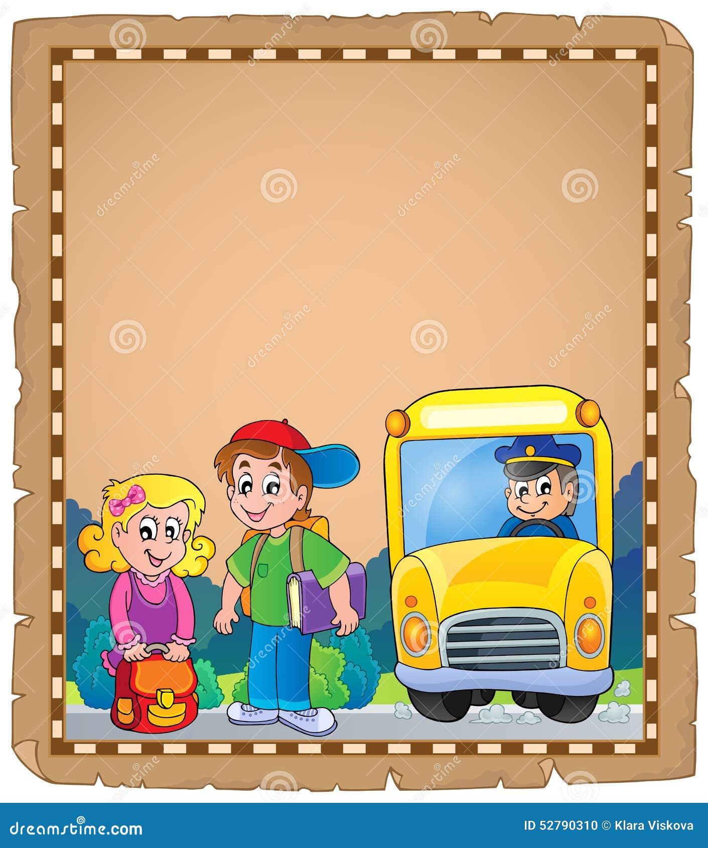 Parchment with School Bus 4 Stock Vector Illustration of road