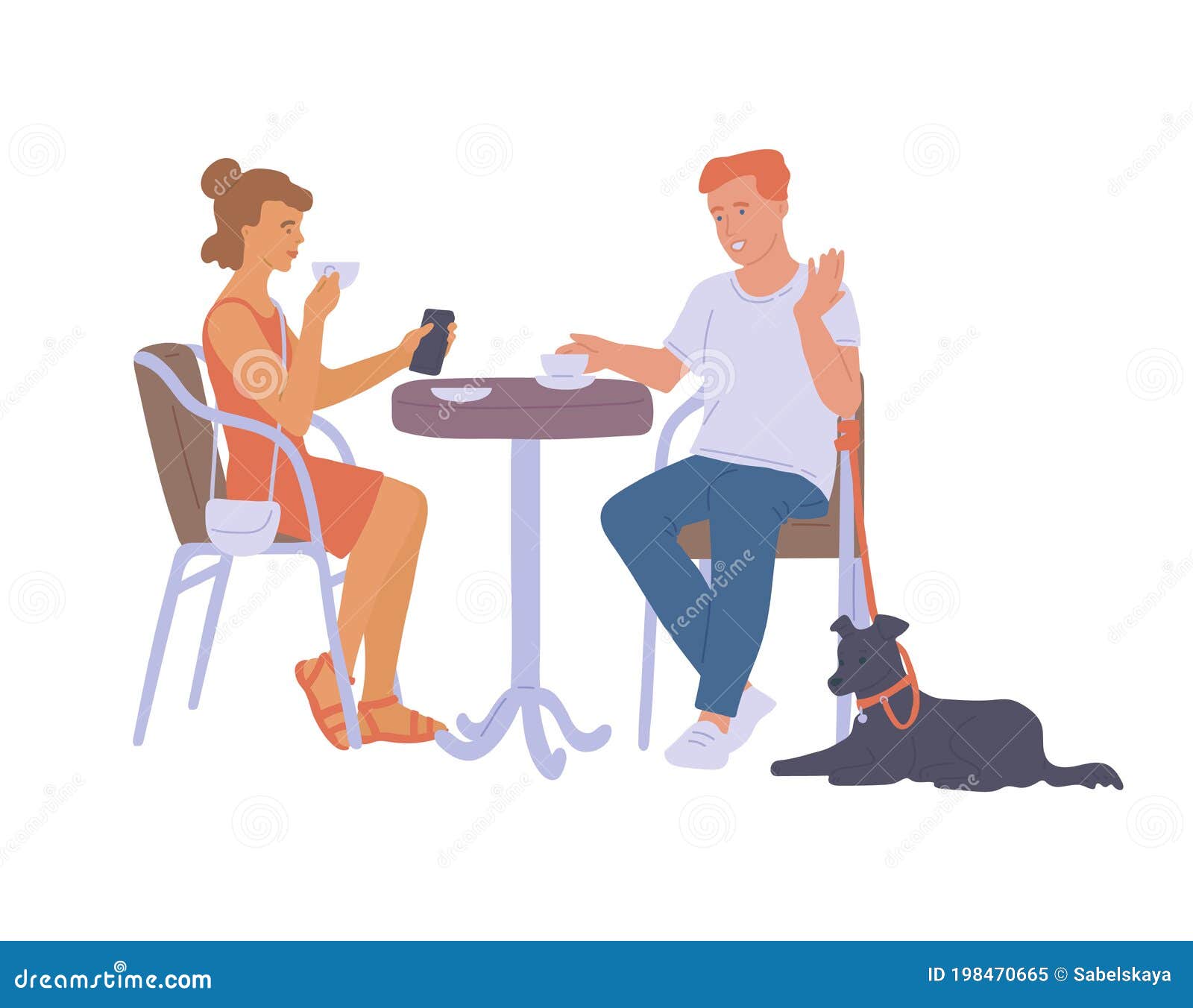 Pareja Conversando En Mesa En Café Callejero Ilustración Vectorial Plana  Aislada. Ilustración del Vector - Ilustración de persona, comida: 198470665