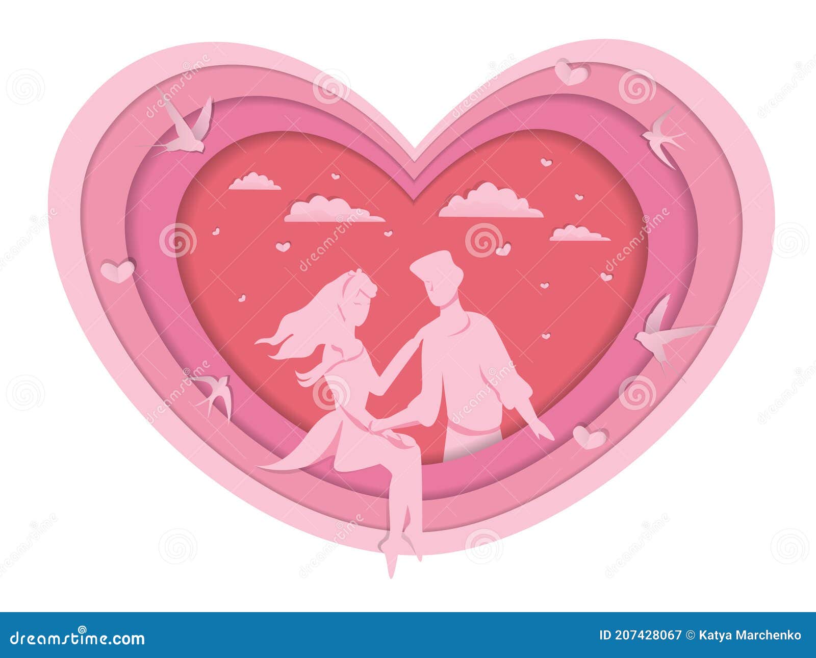 Pareja De Amor En El Fondo Del Corazón Para Postales De Banner Web Con  Pájaros Y Corazones Ilustración del Vector - Ilustración de fecha, encanto:  207428067