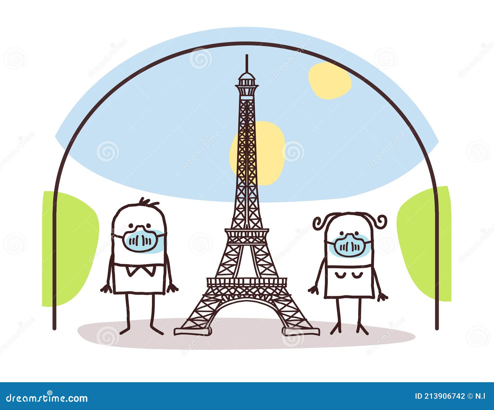 Pareja De Dibujos Animados Con Máscaras De Protección Cerca De La Torre  Eiffel Contenida En París Ilustración del Vector - Ilustración de burbuja,  incluido: 213906742