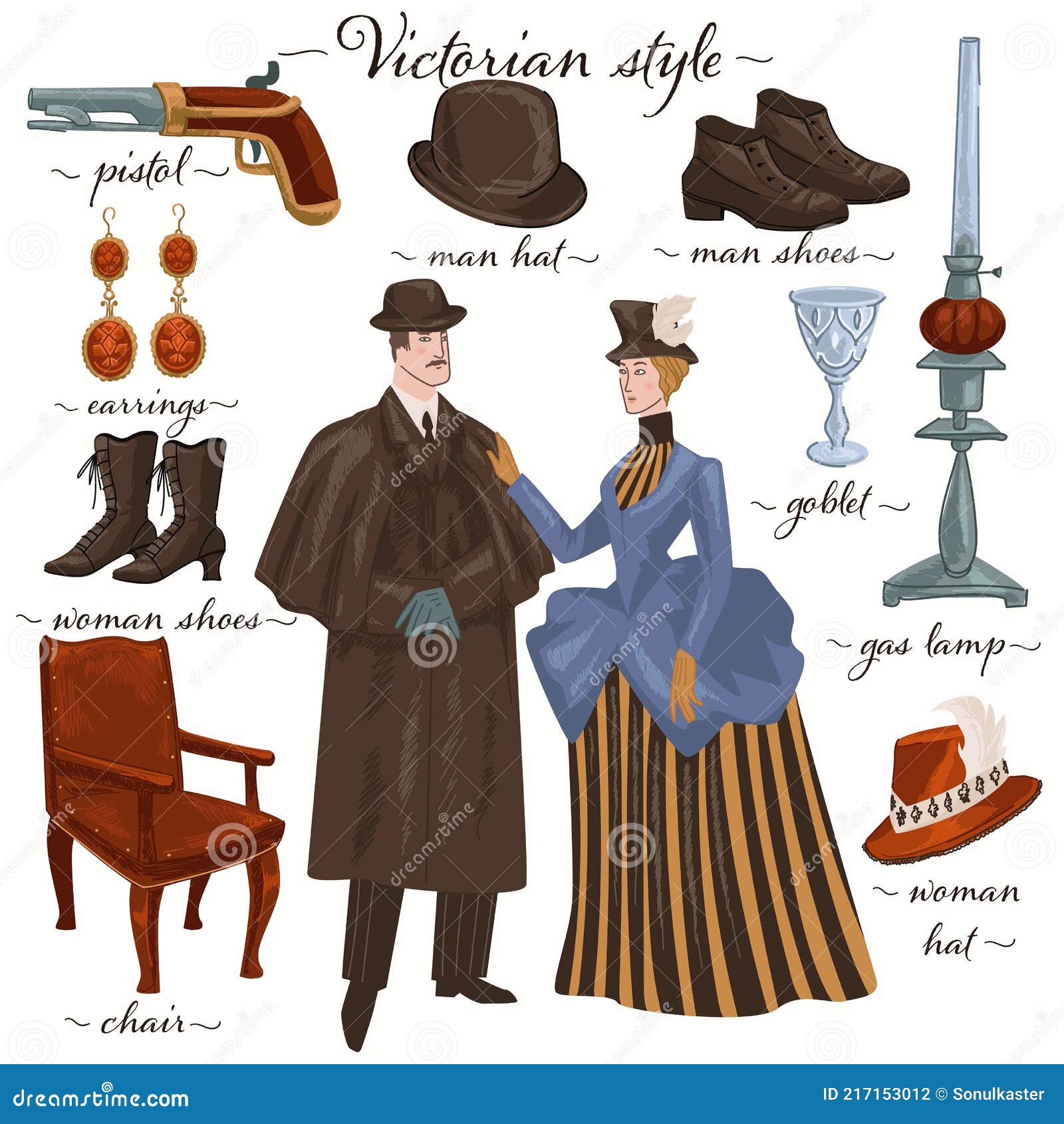 Pareja De Estilo Victoriano Y Objeto De Muebles Ilustración del Vector -  Ilustración de manera, arranque: 217153012