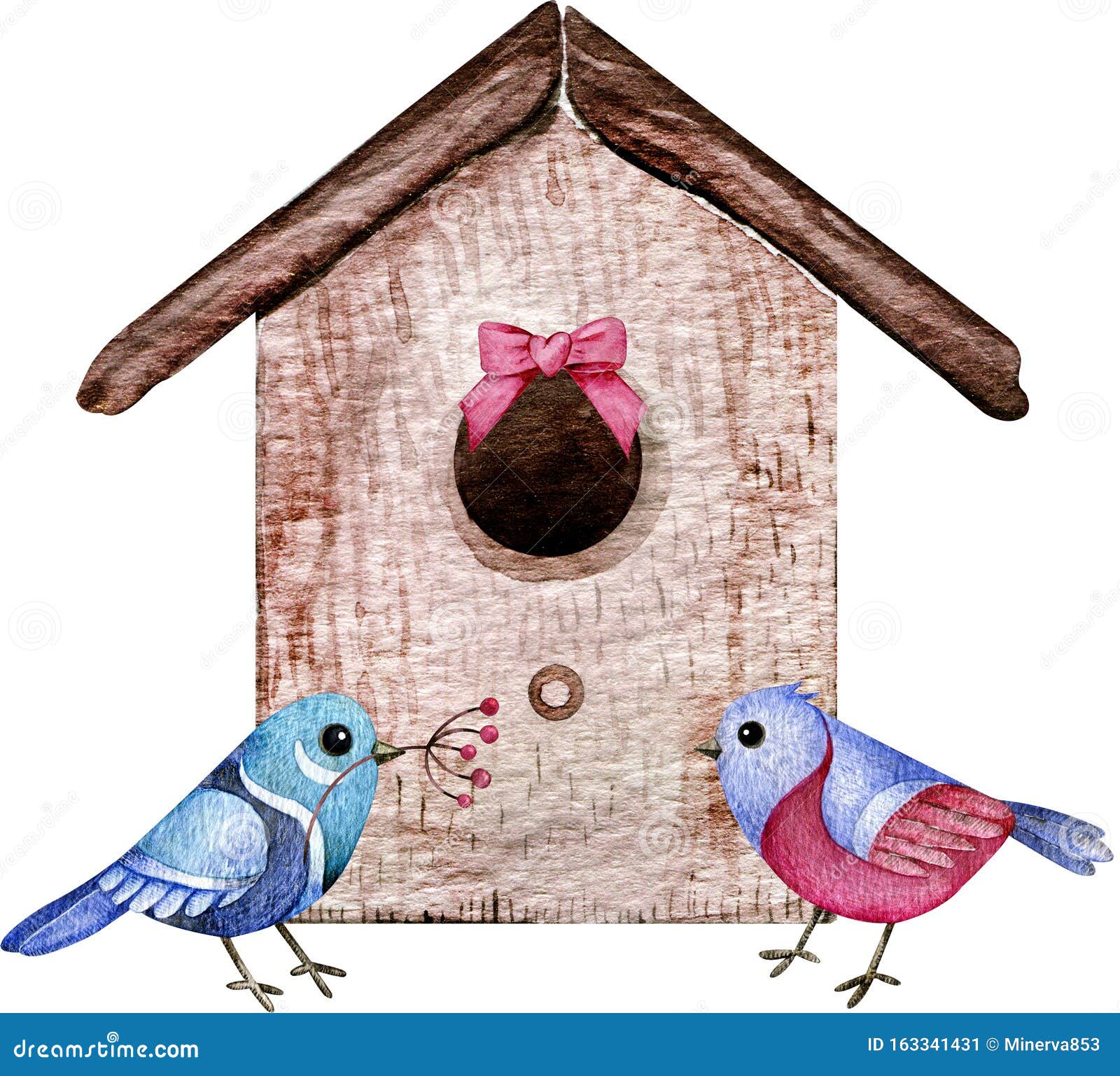Pareja De Pájaros Con La Casa Dibujo Acuarela Del Amor De Las Aves, Familia  Estilo De Caricatura Stock de ilustración - Ilustración de casa, drenaje:  163341431