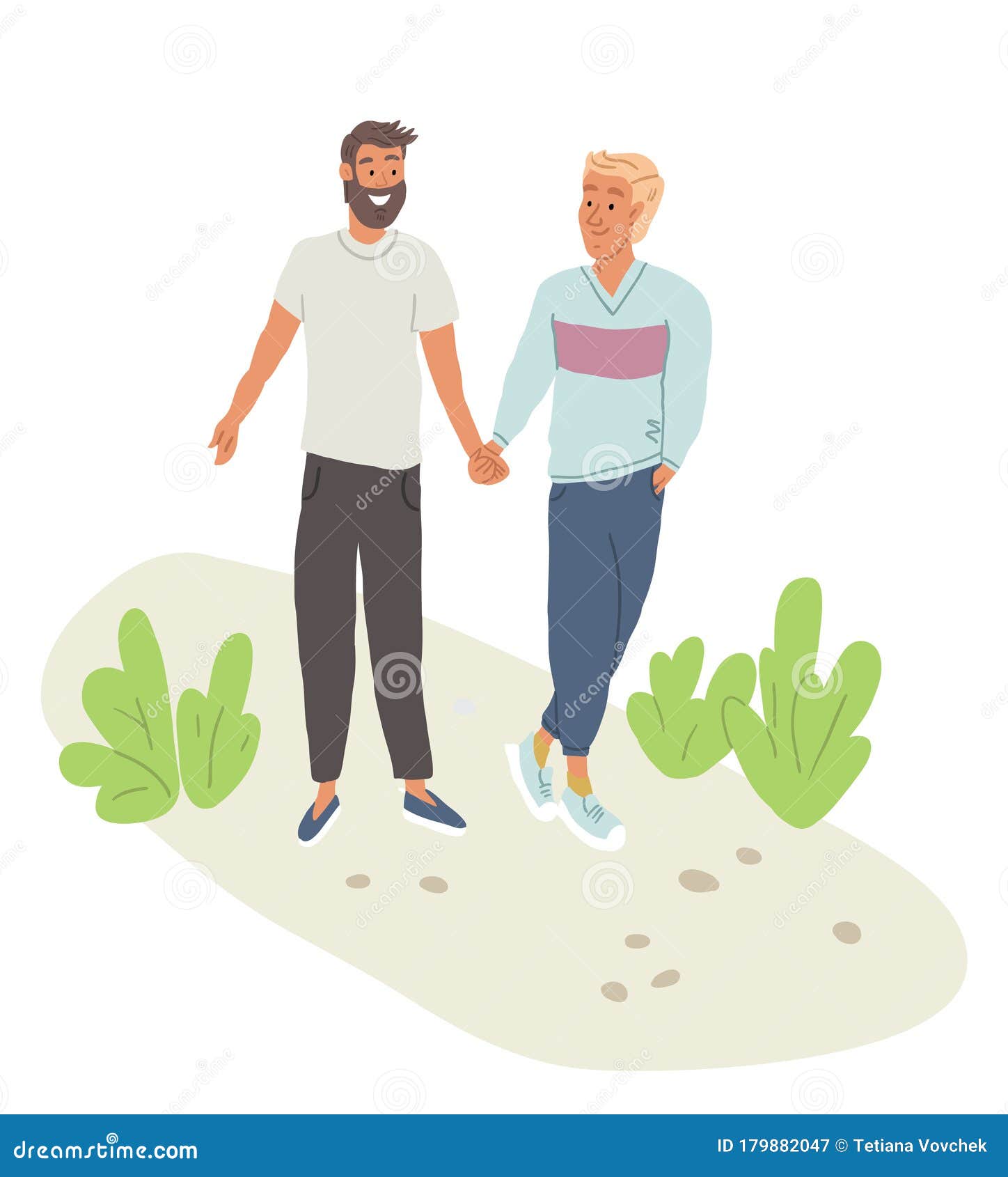 Pareja Gay, Dos Hombres Cogidos De La Mano Caminando Juntos Ilustración del  Vector - Ilustración de marido, exterior: 179882047