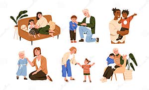 Fathers And Mothers With Grandparents And Kids Togethers Cartoon Vector 