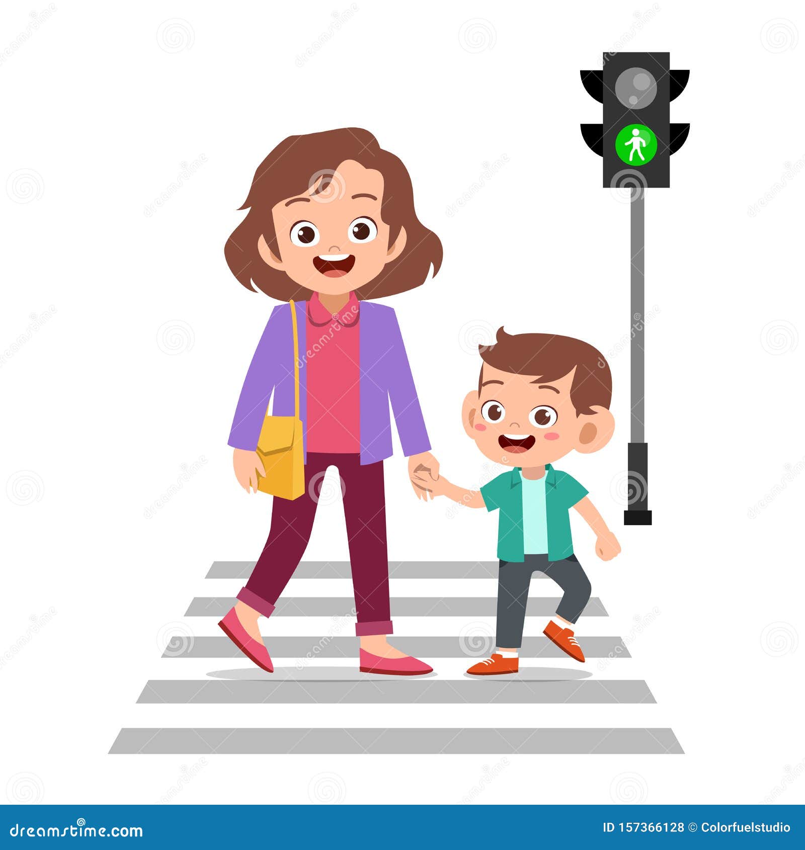 School children cross road on pedestrian crossing Vector Image