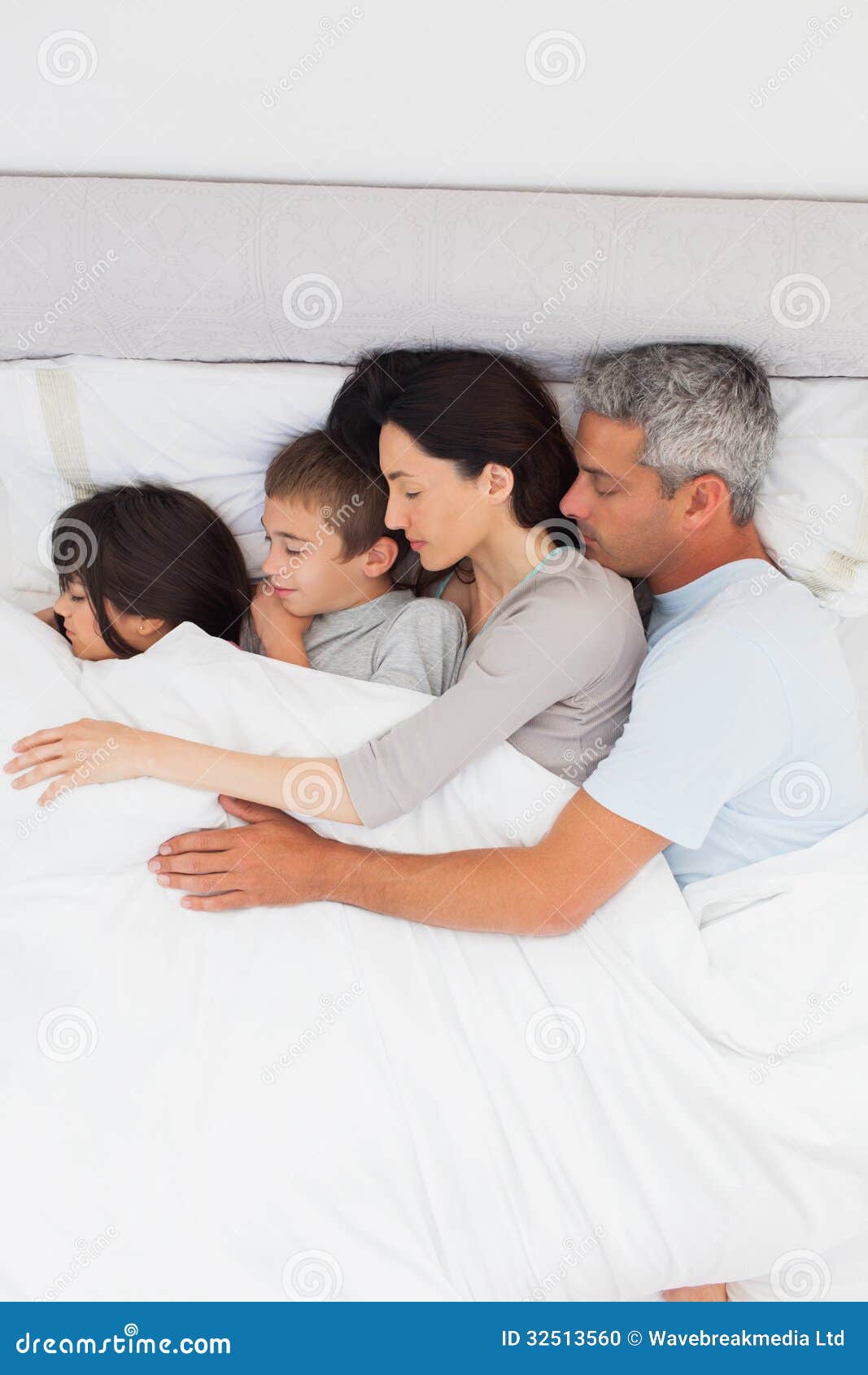 Parent Sleeping with Their Children in Bed Stock Photo Image of