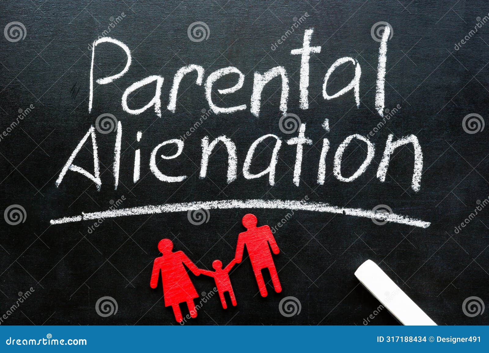 parental alienation. chalk inscription on a blackboard and family figures.