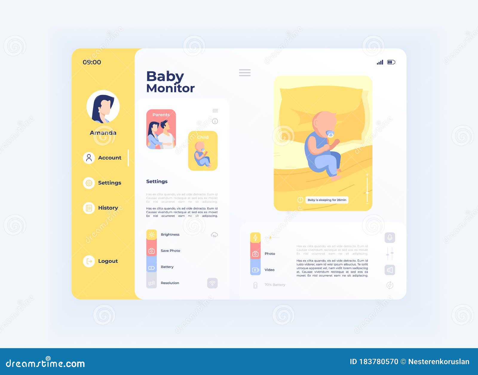 Parenting Baby Control Tablet Interface Vector Template Stock Vector