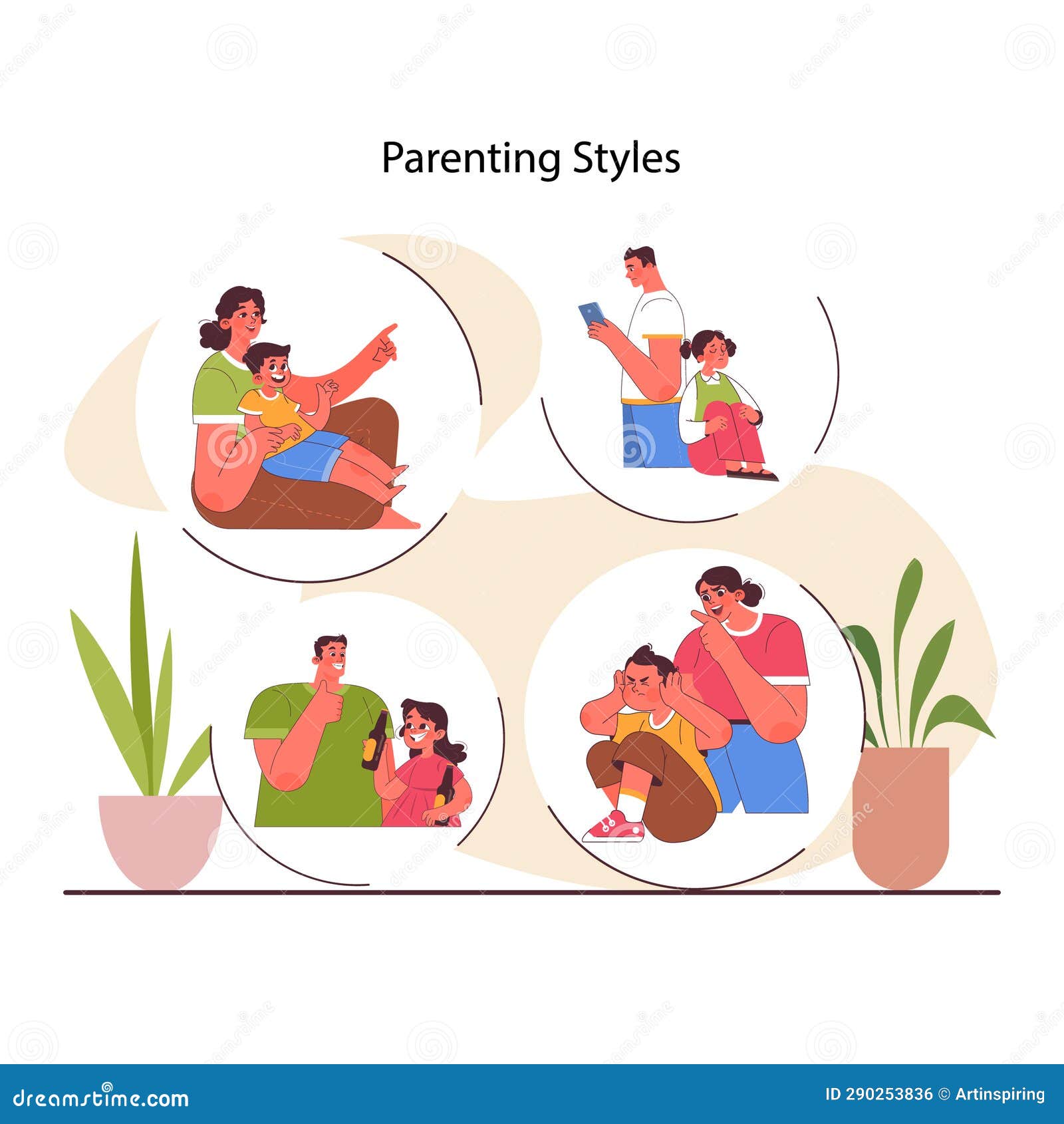 Parenting Styles. Different Children Raising Methods Stock Vector