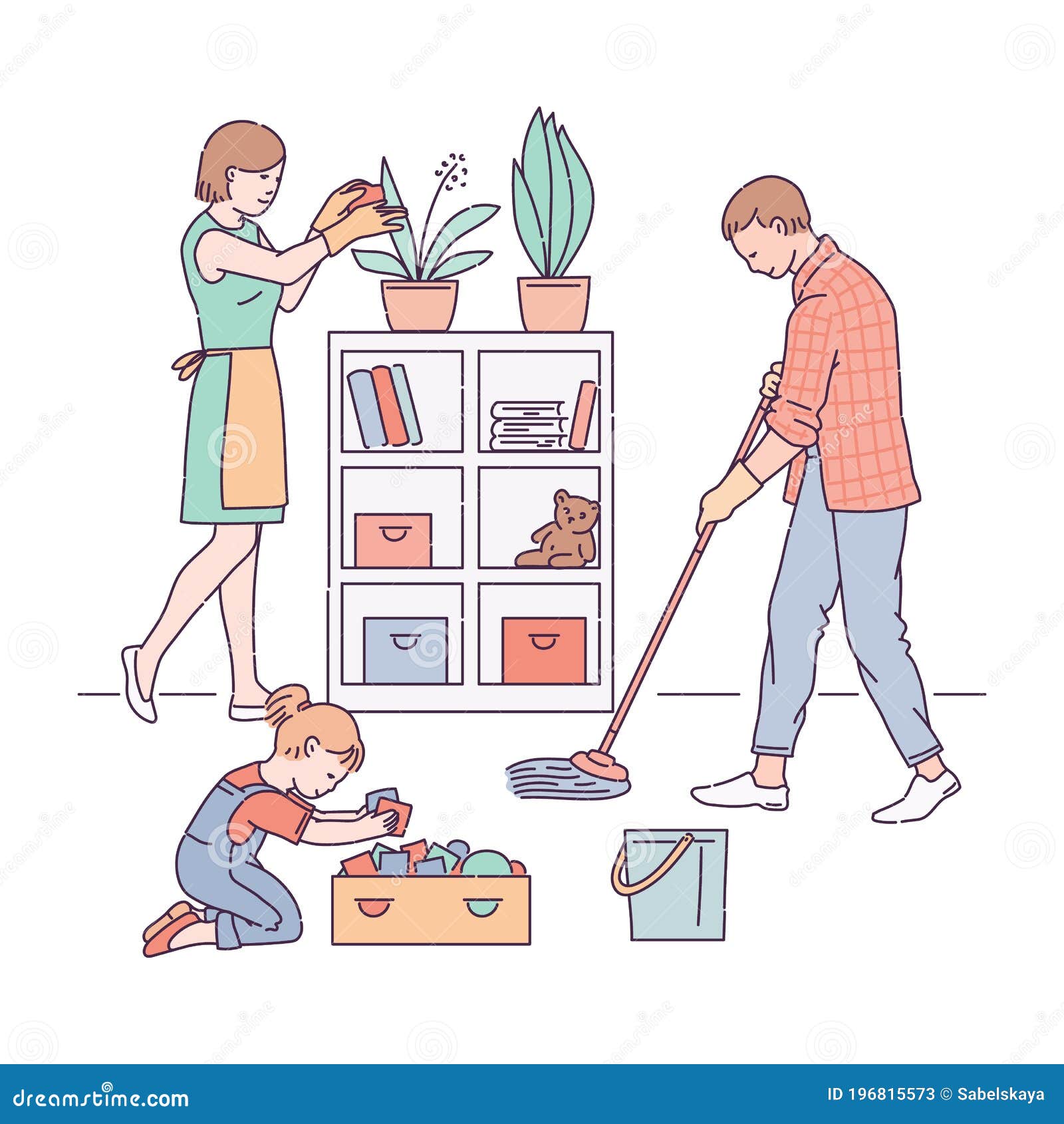 Family cleaning house father mother and kids Vector Image