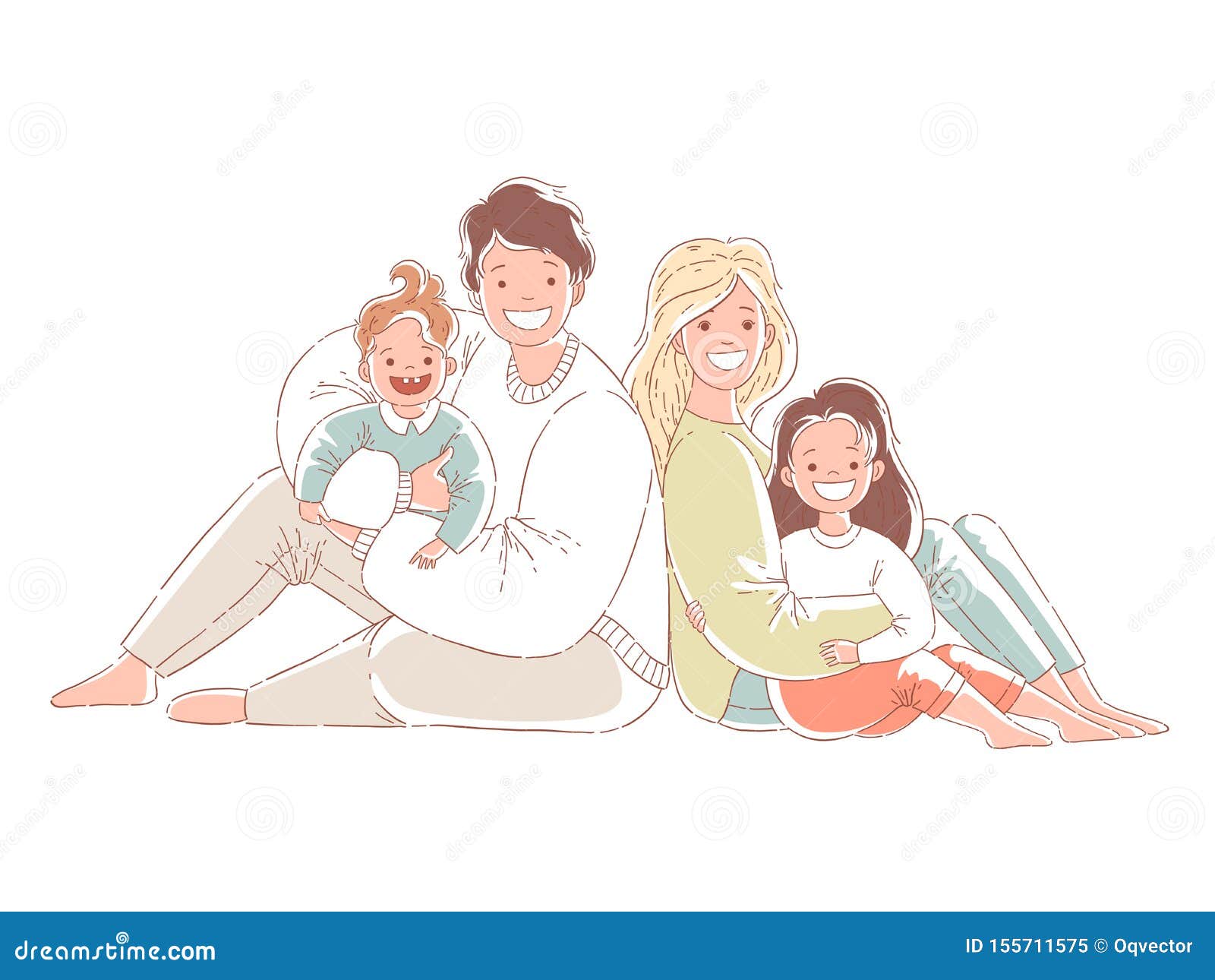 Parents and Children are Sitting on the Floor. a Happy Family. Hand