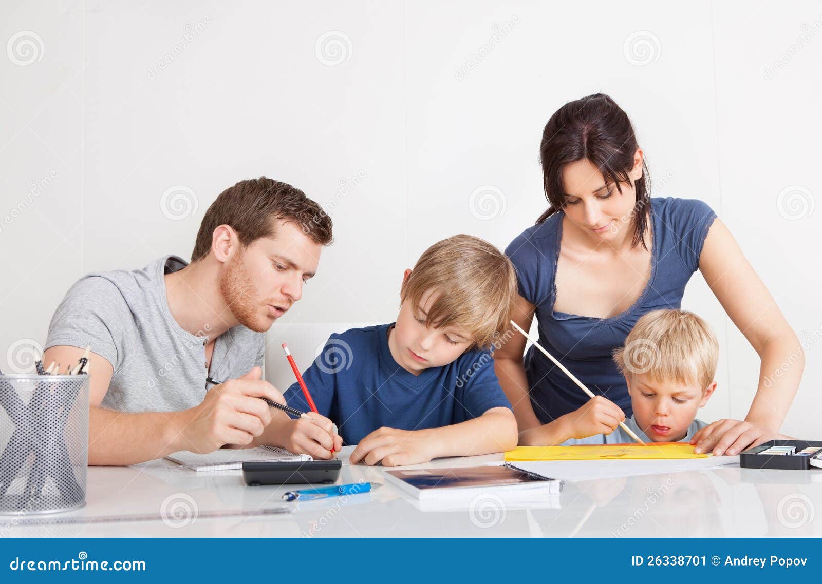 Parents Helping Their Children With Homework Stock Image Image Of Calculator Casual