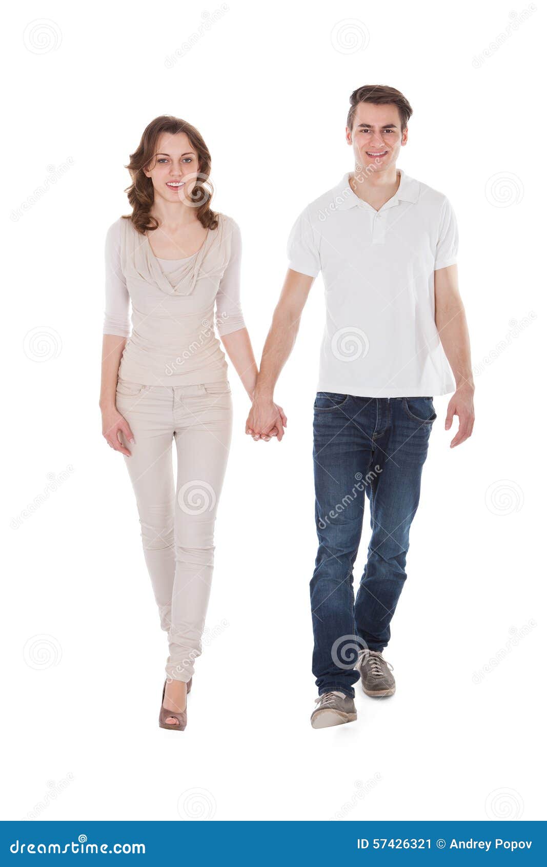 Pares No Passeio Ocasional Sobre O Fundo Branco Imagem de Stock