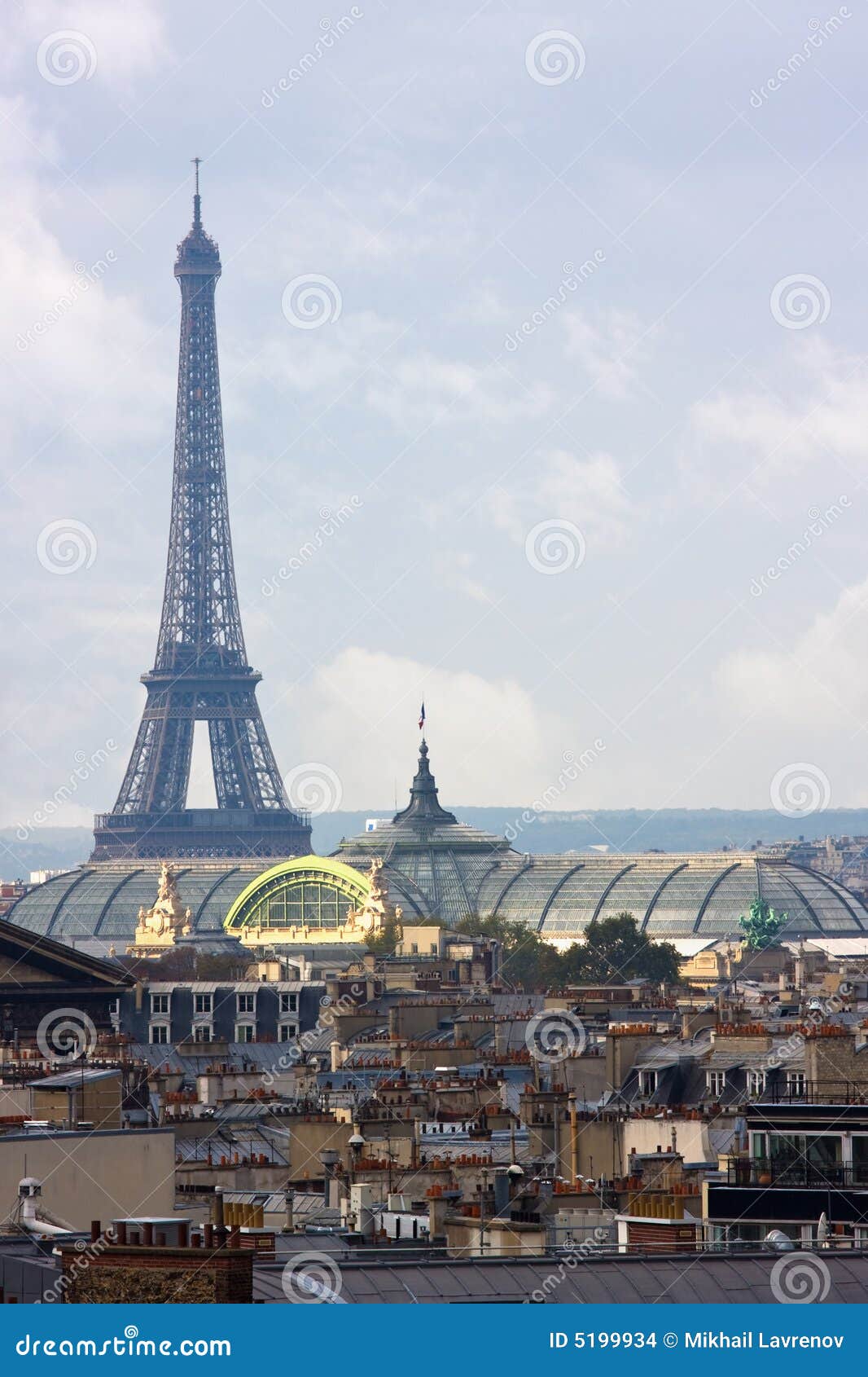 Parijs van hierboven. Parijs van bovengenoemd - daken, schoorstenen en de toren van Eiffel