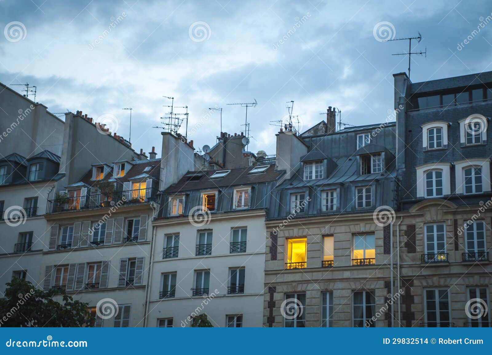 Paris Apartments at Twilight Stock Photo Image of dormer, building