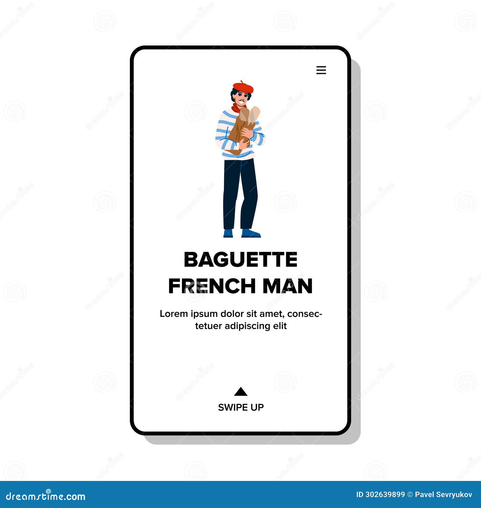 Paris Baguette French Man Vector Stock Illustration Illustration of