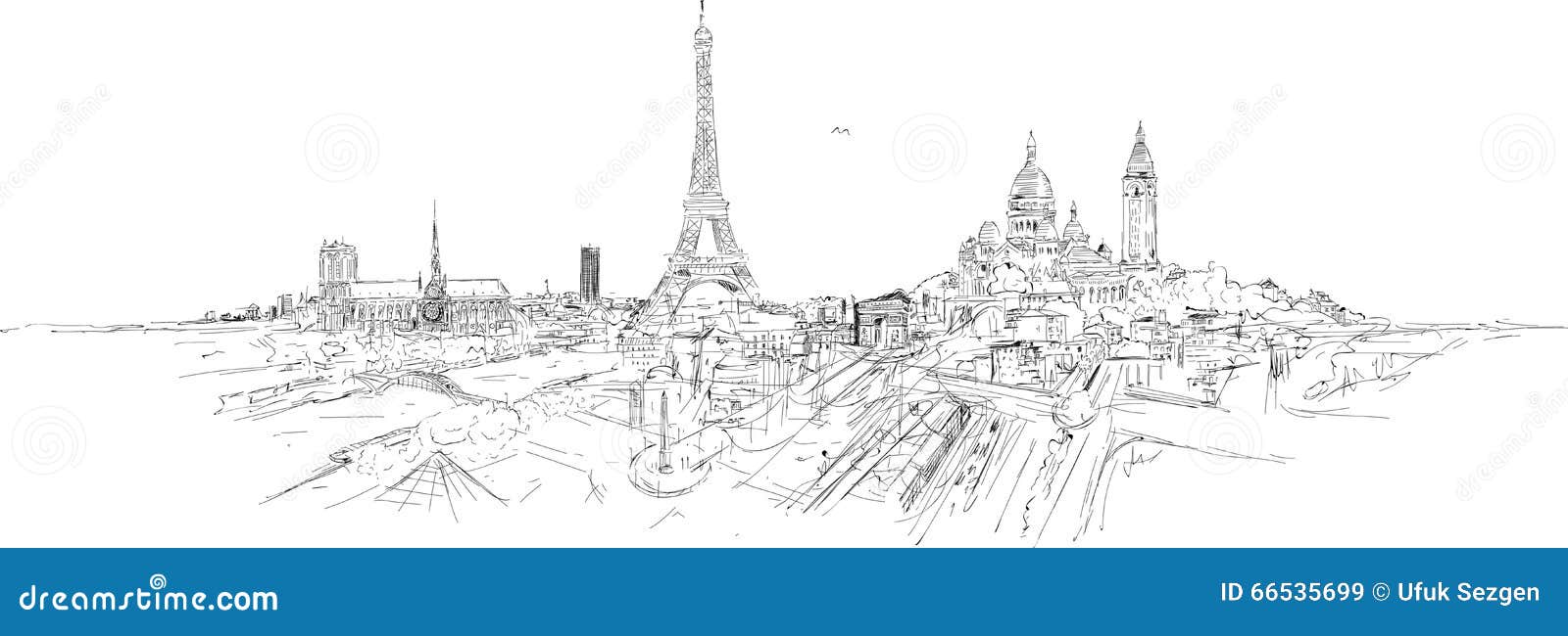 paris city panoramic sketch