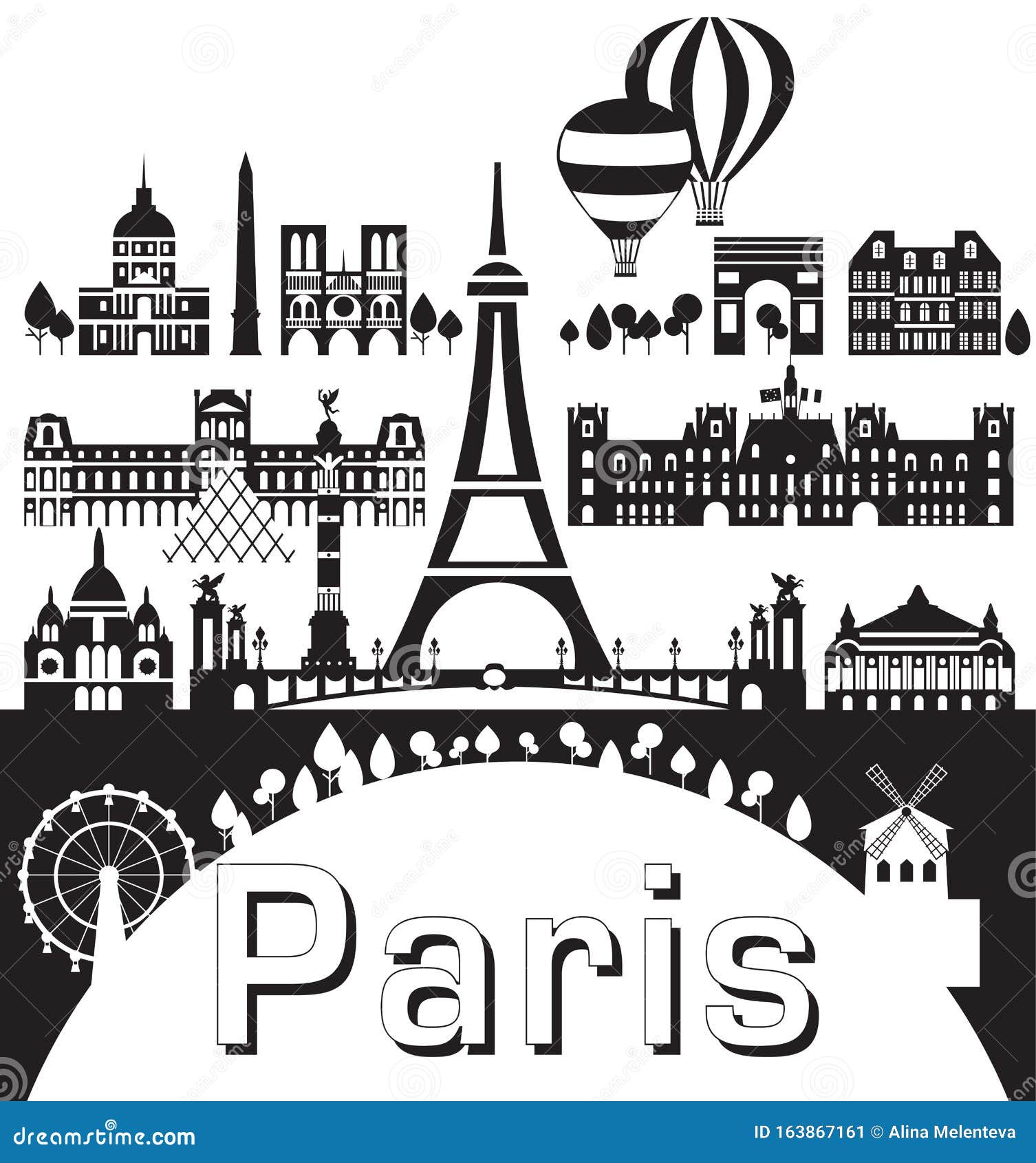 Paris City Skyline Vector 9 Editorial Photo - Illustration of cities ...