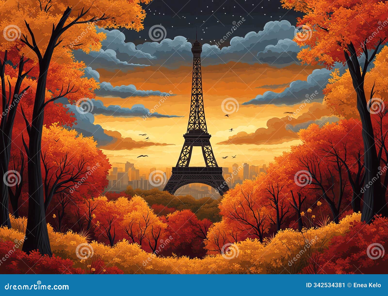 paris by : retro eiffel tower travel poster