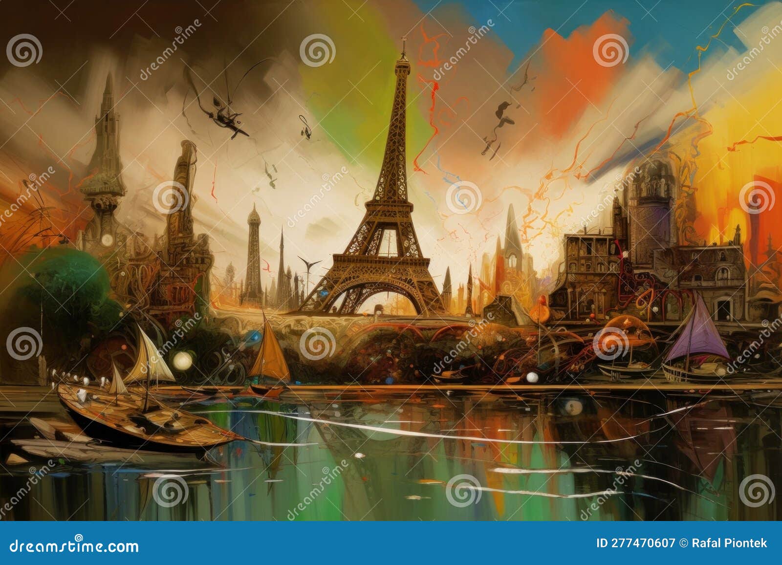 paris eiffle tower abstract colorful acrylic painting in dali styl generative ai